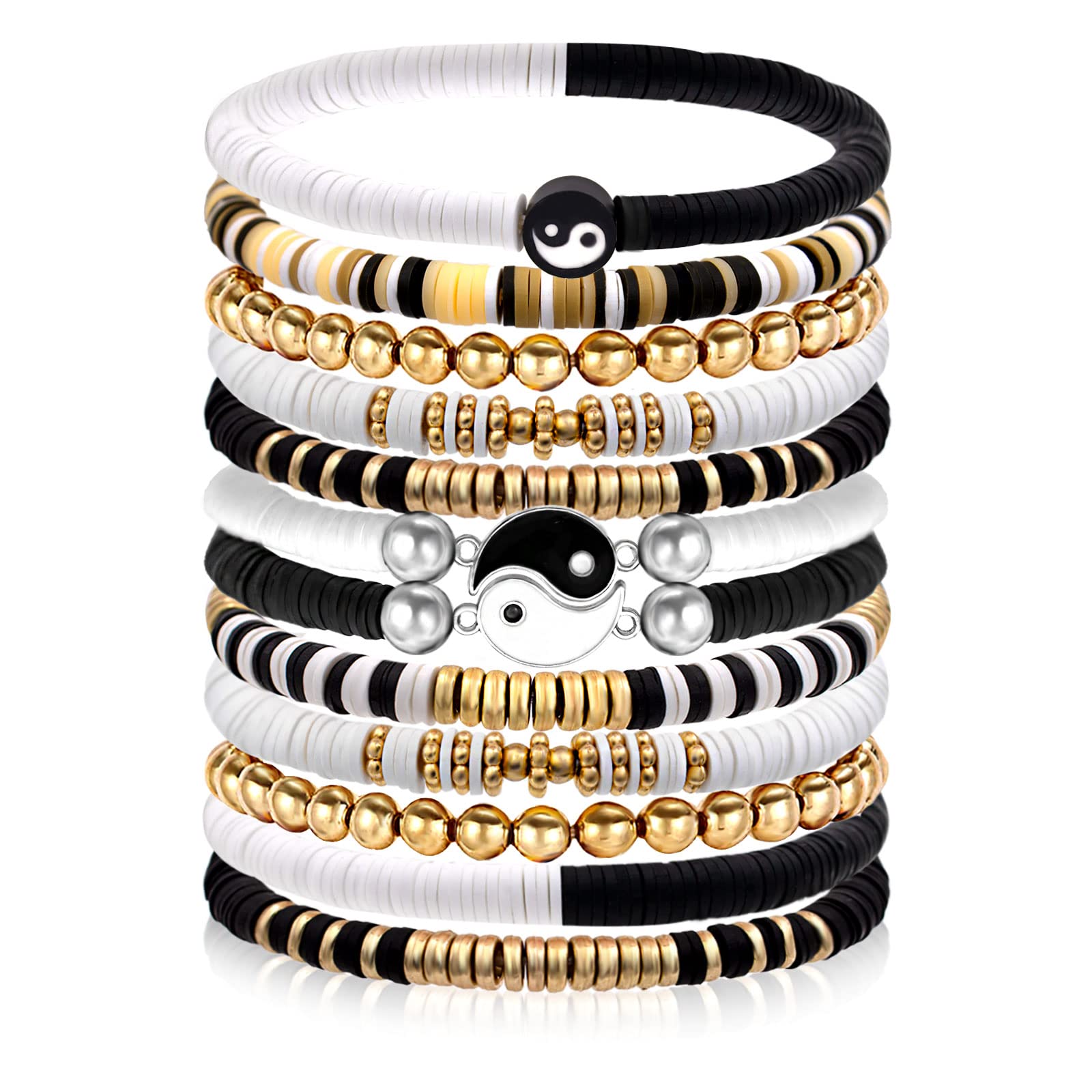 NanafastHeishi Surfer Bracelets Set Clay Bead Preppy Bracelets Evil Eye Bracelets for Women Y2k Bracelets Set Vinyl Disc Stretch Bracelets Stackable Boho Bracelets Summer Beach Jewelry for Women