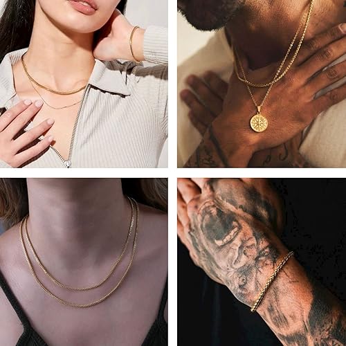 Miniatura 7 de UMAOKANG Cadenas chapadas en oro a granel, cadena de trigo de acero inoxidable 304 con anillos de salto y cierres de langosta, collar para hombres y