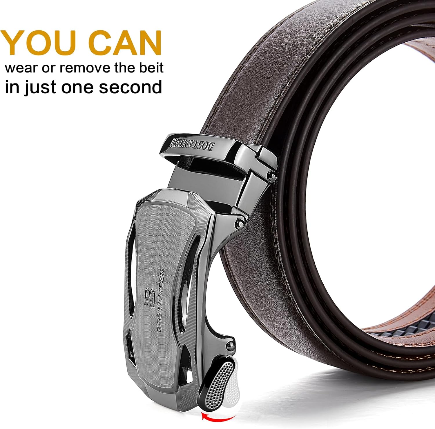 BOSTANTEN Mens Belt Leather Ratchet Belt For Men Dress and Casual with Adjustable Buckle, Trim to Fit - Image 3