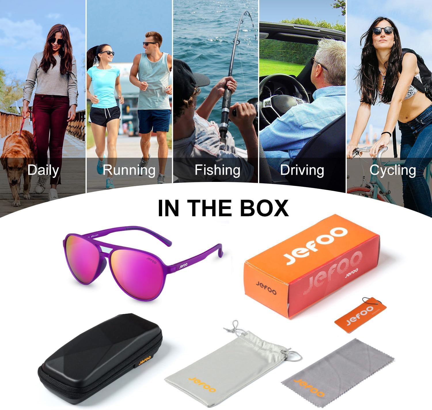 Jefoo Polarized Aviator Sunglasses for Women Men Retro Trendy Sports Sunglasses for Outdoor UV400 Protection - Image 6