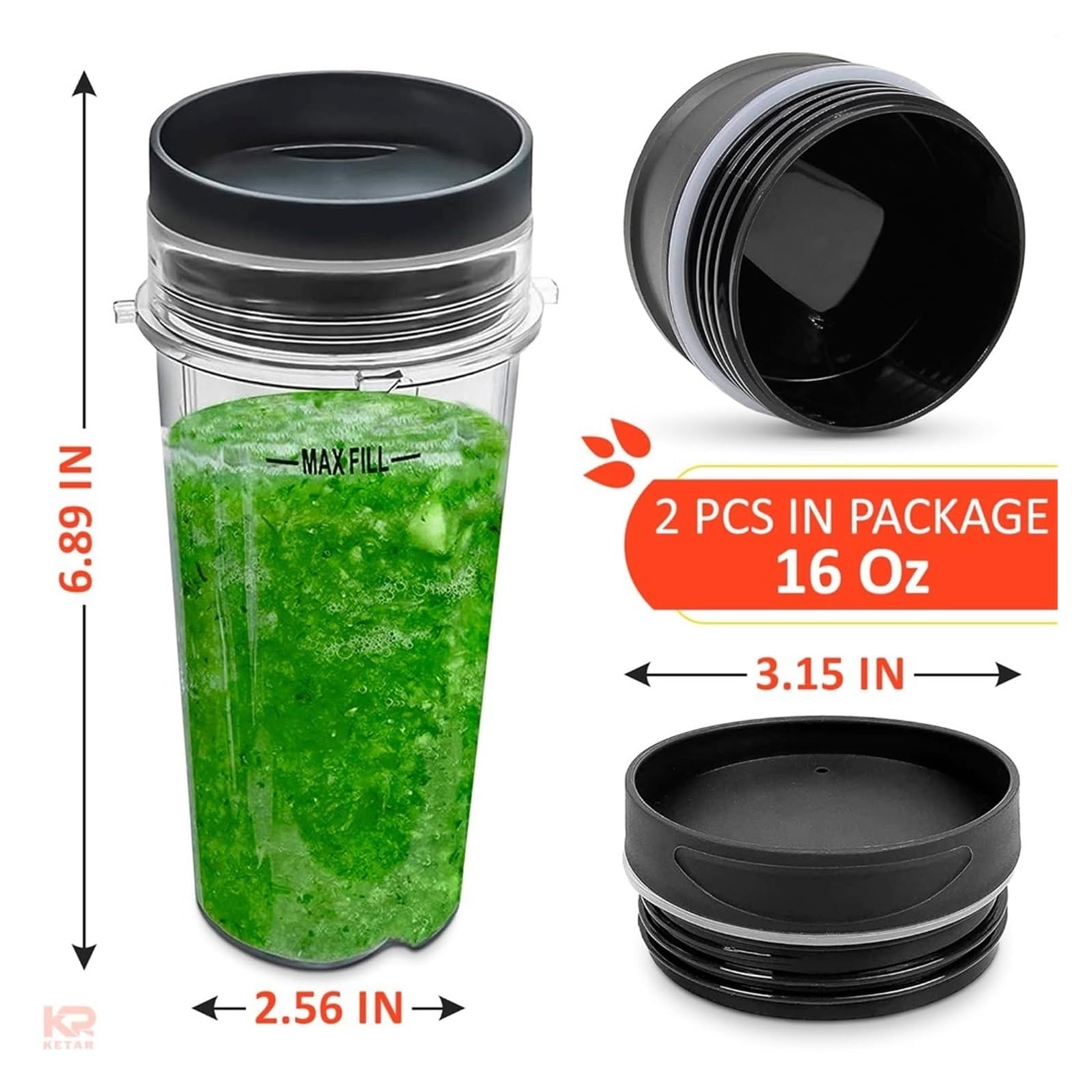 2 Tazze Blender 16oz Con Coperchi Compatibile con Nutri Ninja BL660