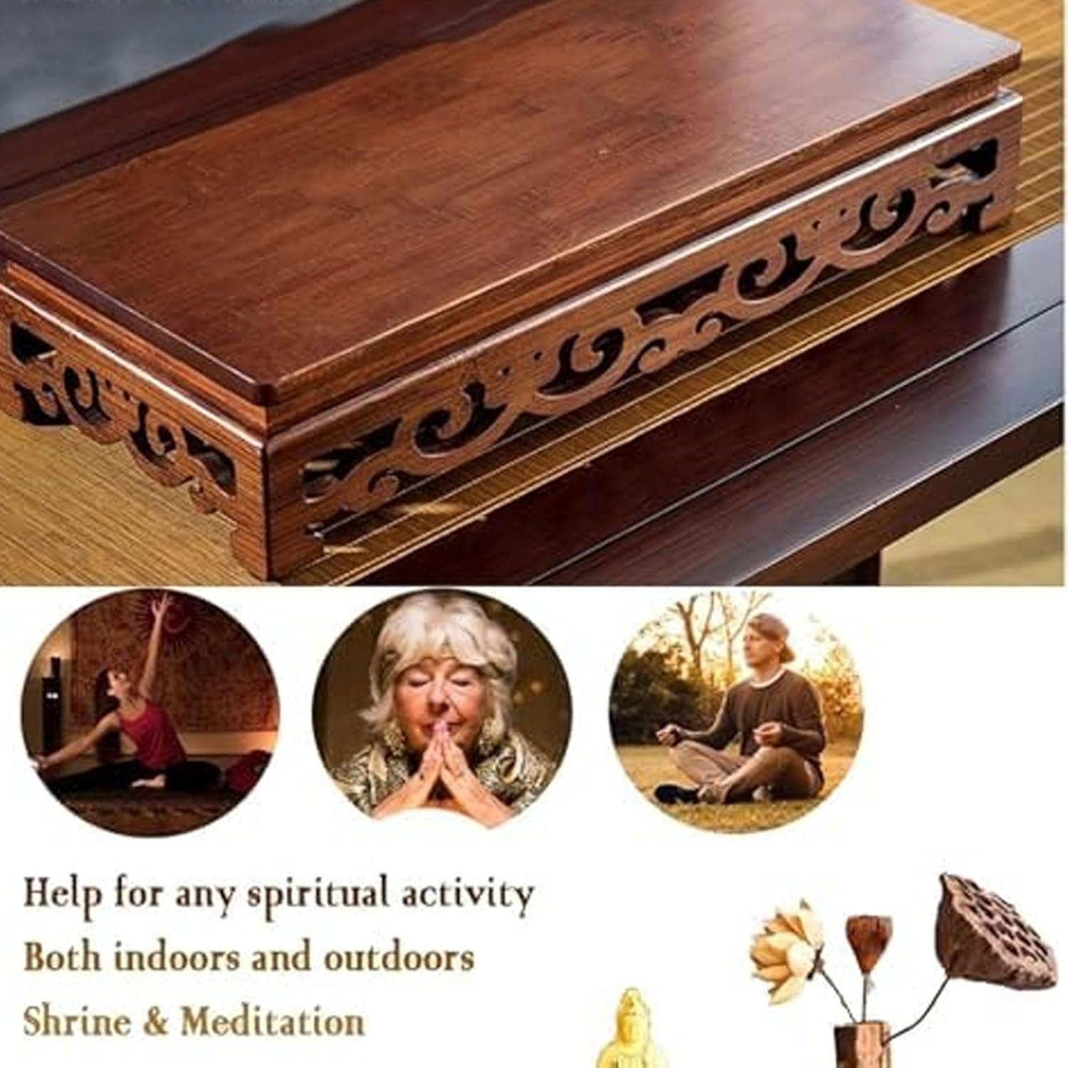 Altar Table, Meditation Table, Meditation Table Altar, Small Buddha Niche, Altar Cabinet for Prayers Divination Worship Personal Spiritual Space(40X25X12CM/15.7X9.8X4.7IN)