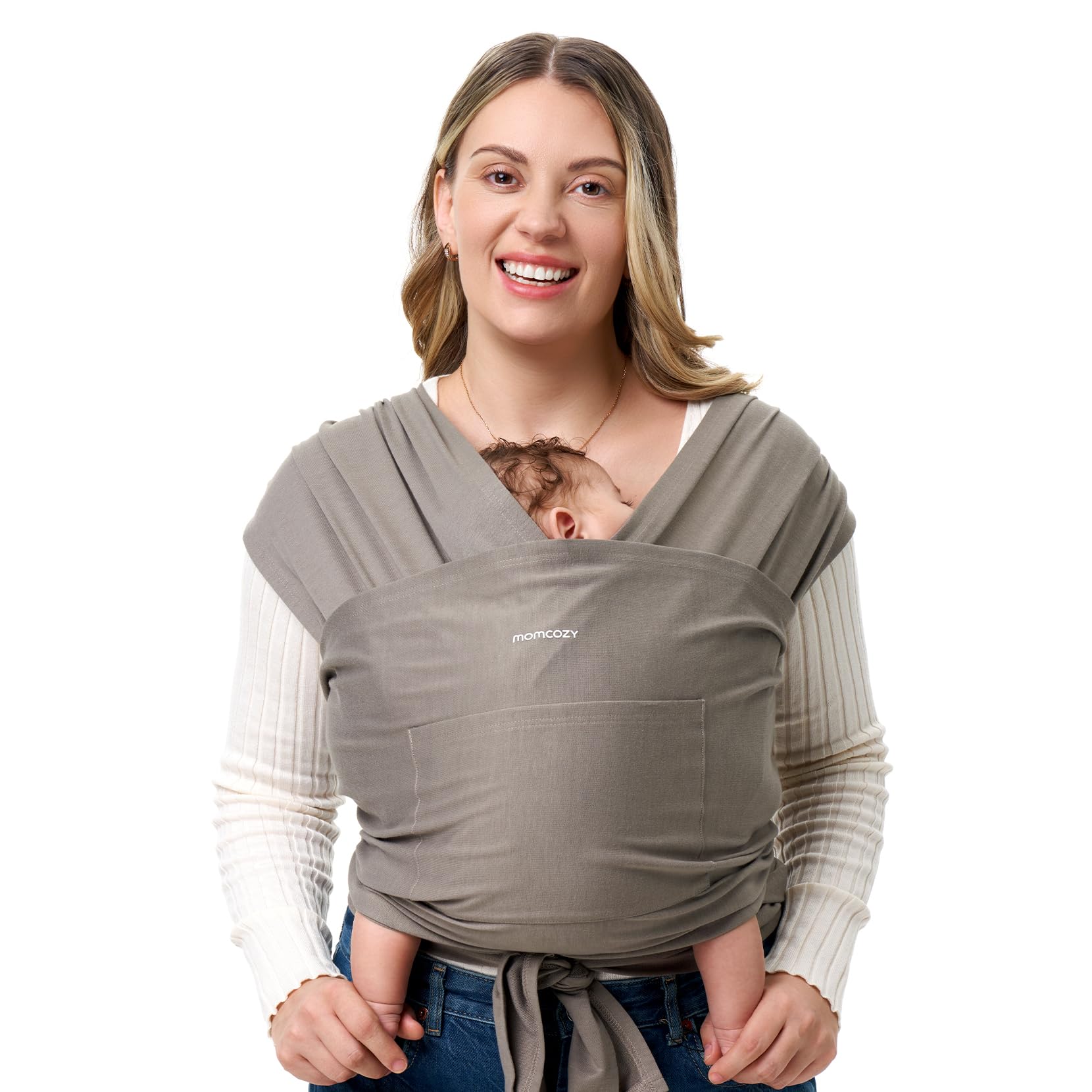 Momcozy Fascia Neonato Porta Bebè Regolabile 3,6-15 kg Marrone Scuro | Tessuto Certificato OEKO-TEX Regolabile da XXS a XXL, Leggera e Pratica a Mani Libere per il Massimo Comfort del Neonato