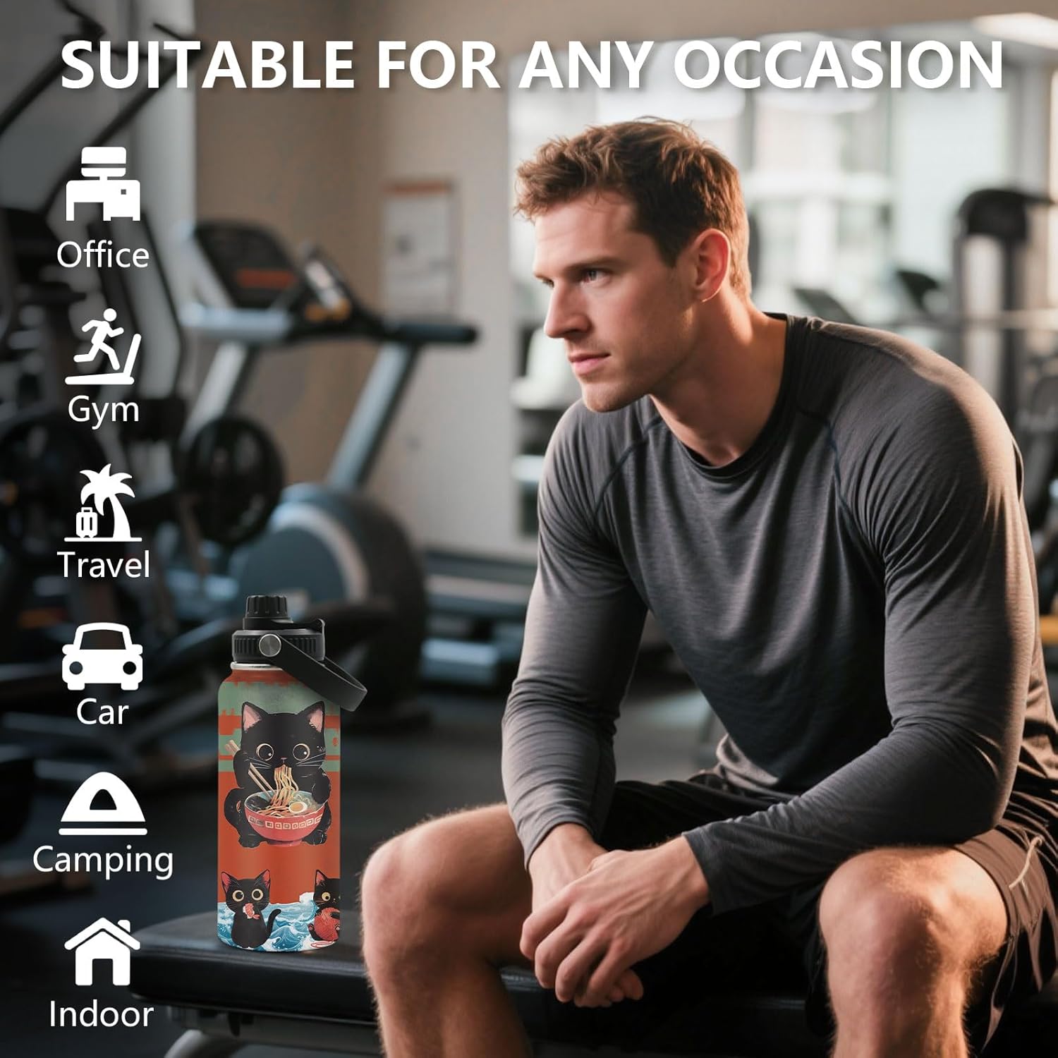 DUUV Cat Gifts for Women, 32 Oz Anime Cat Water Bottle, Cats Lover Gifts for Birthday, Cute Anime Bottles for Mom Sister Friends, Insulated Bottles Leak Proof Cup, 1PCS - Image 6