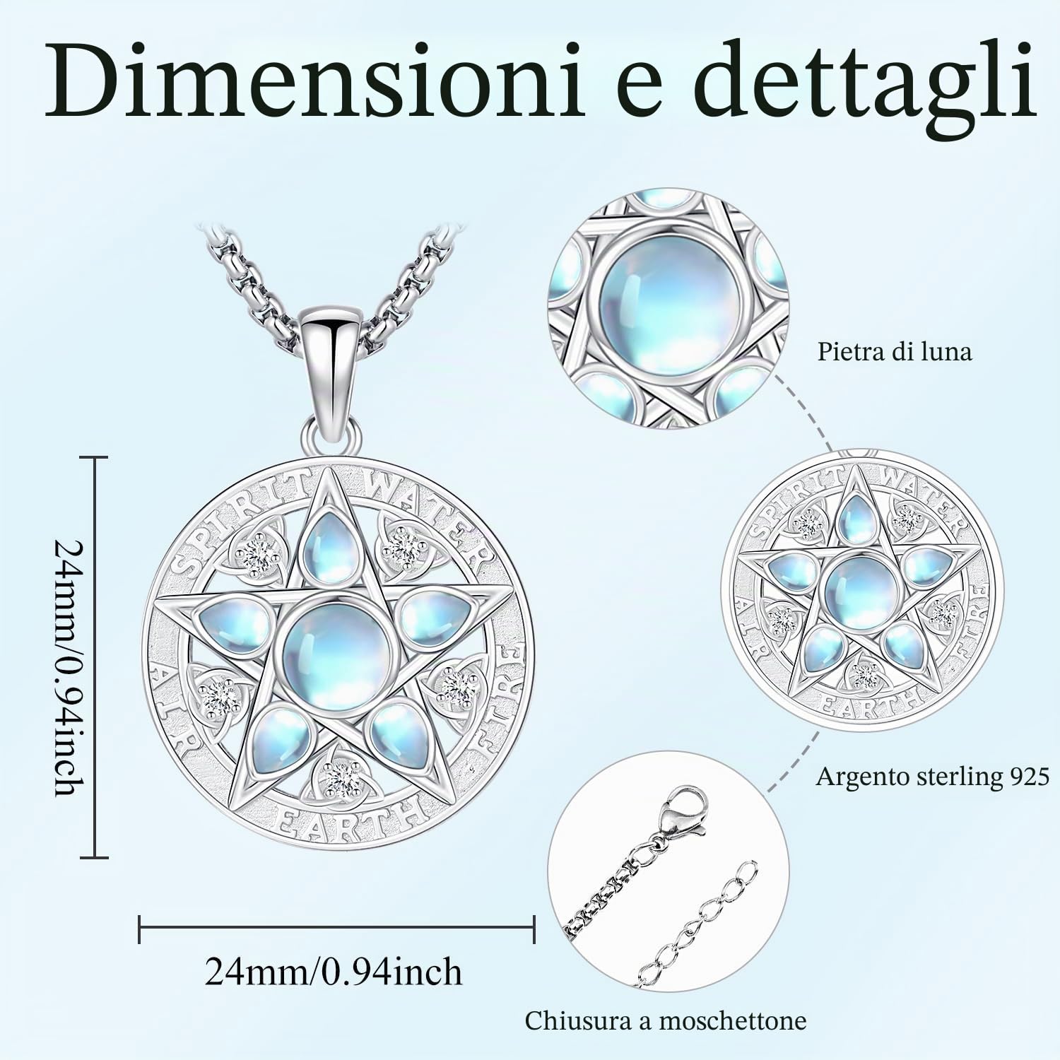 Aniu Collana Argento Sterling 925 Ciondolo Tetragrammaton/Nodo Celtico/Pentagramma/Tripla Luna/Tartaruga Gioielli Amuleto Stregoneria Wicca Regali per Donna Uomo