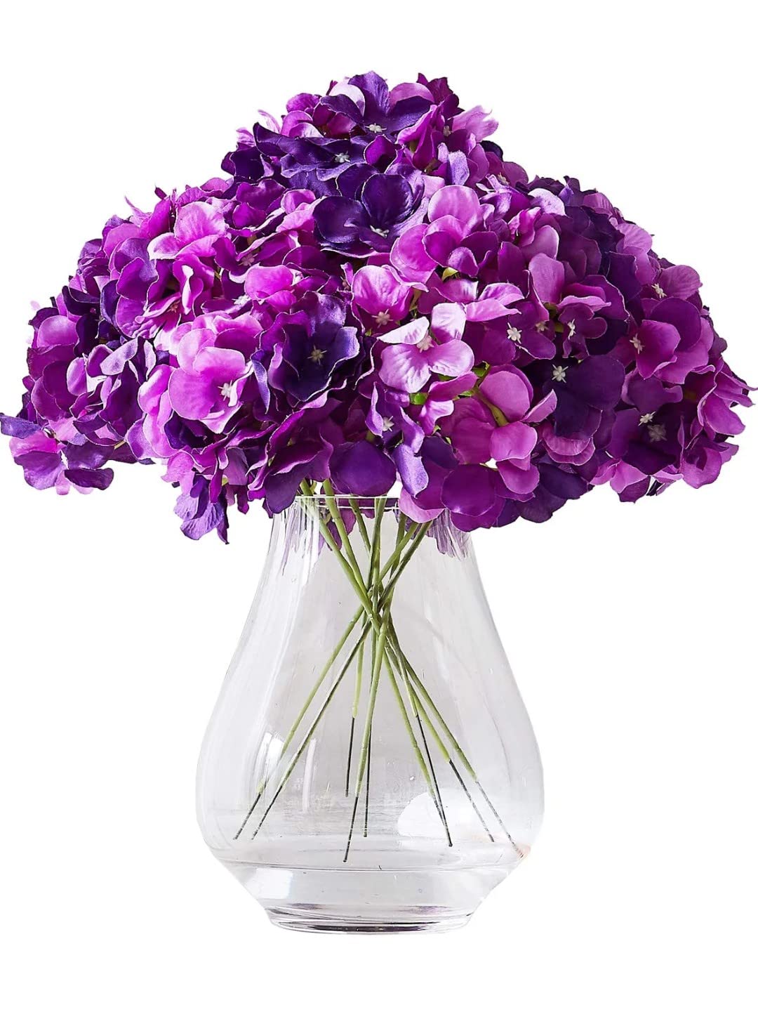 VRB DecTM (Pack of 10) Hydrangea Silk Fake Flowers Heads with Stems for Decoration Wedding Home Party Shop Baby Shower, Room Decor for Bedroom Aesthetic [WiITHOUT VASE] (Shaded Purple)