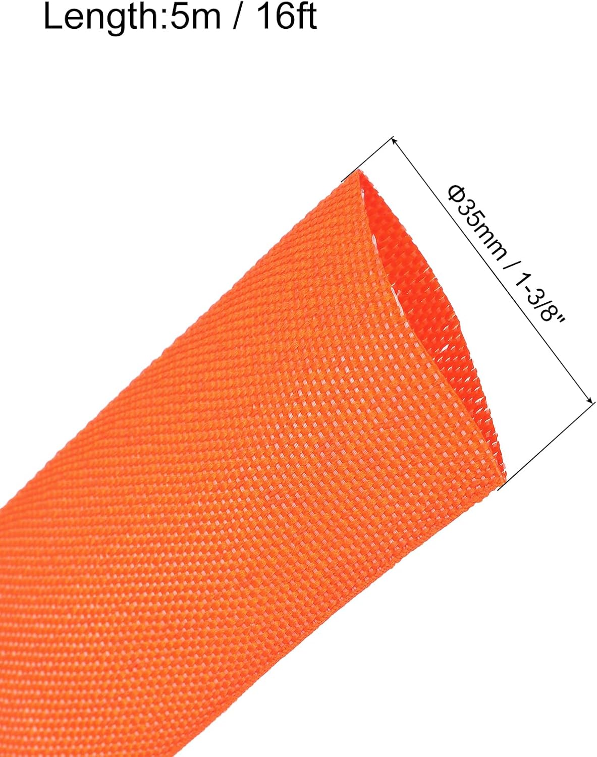 MECCANIXITY Braided Cable Sleeves Heat Shrinkable Fabric Sleeving, 1 3/8" 16ft Orange 2:1 Ratio Heat Shrinkable Cord Protector for Harness Cable, Network Cable Protection, Cable Management