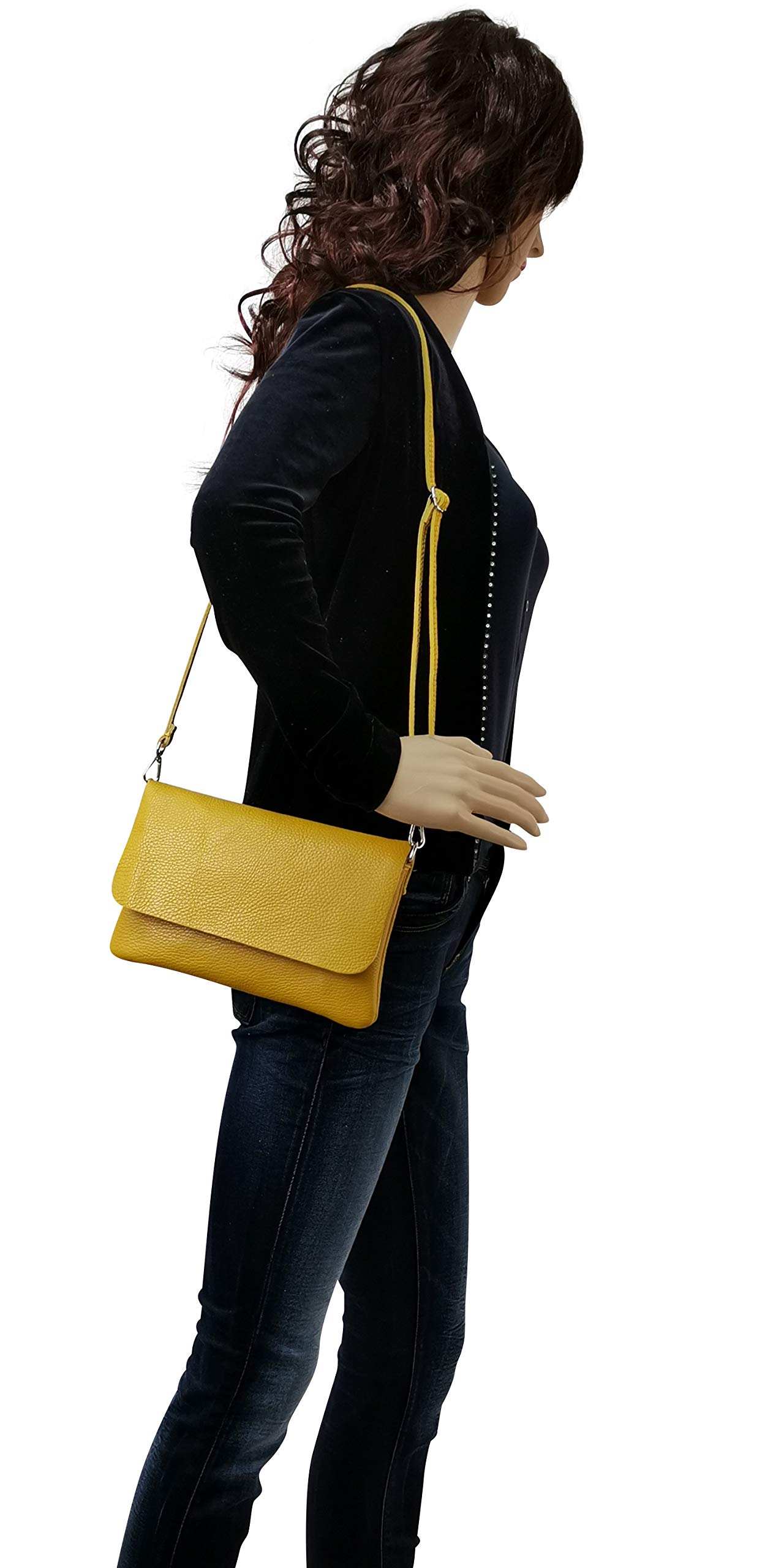 AMBRA Moda GLX11 Sac à bandoulière pochette pour femme en cuir véritable. Convient pour téléphones portables jusqu'à 7"