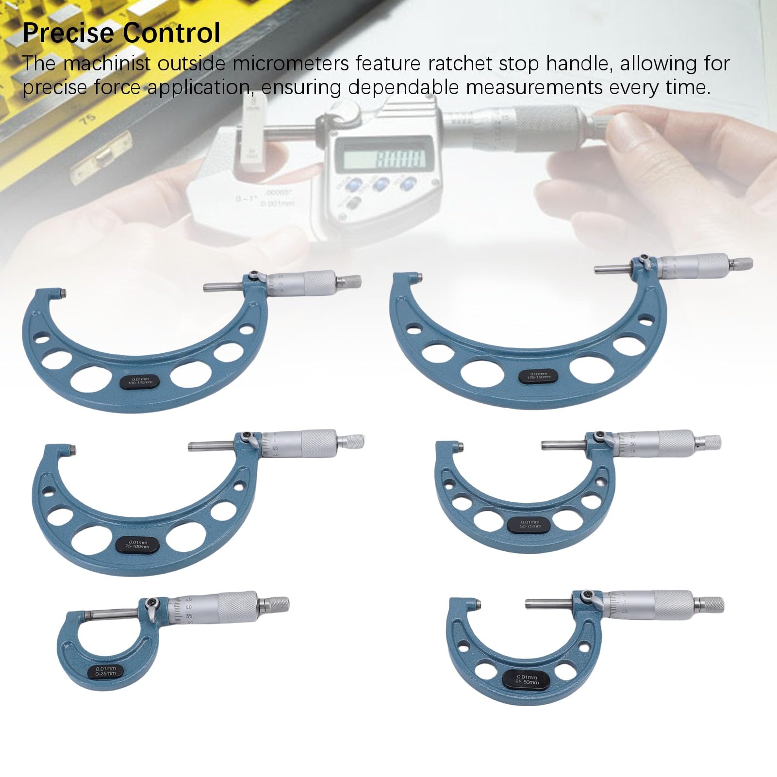 SEAFRONT 6-teiliges Mikrometer-Set, Digitales Mikrometer-Messwerkzeug, 0–150 Mm Bereich, 0,01 Mm Teilung, 0,01 Genauigkeit für Präzise Messungen