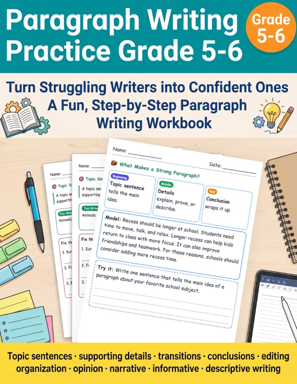 Paragraph Writing Practice Grade 5-6: A Complete Paragraph Writing Workbook for Kids (Grade 5–6) to Build Writing Skills, Practice Daily Paragraph ... Practice Workbook Series (Grades 1–12))