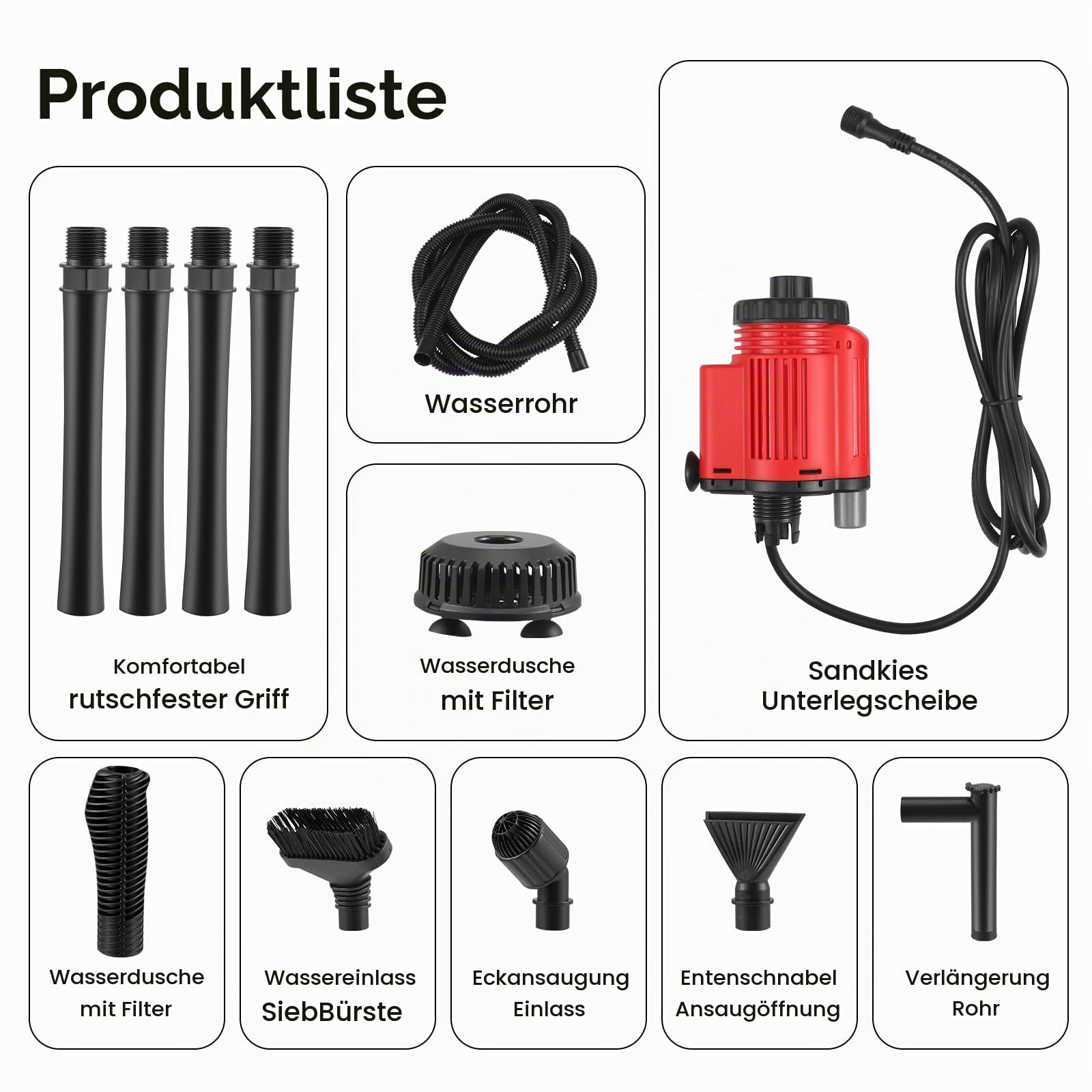 Aquarium Mulmsauger Elektrische, Aquarium Sand Kies Reiniger, Aquarium Sauger 6-in-1, 28W Fischbehälter Staubsauger, für Wasserwechsel, Sandreinigung, Schmutz Entfernen, Duschen, Filtern
