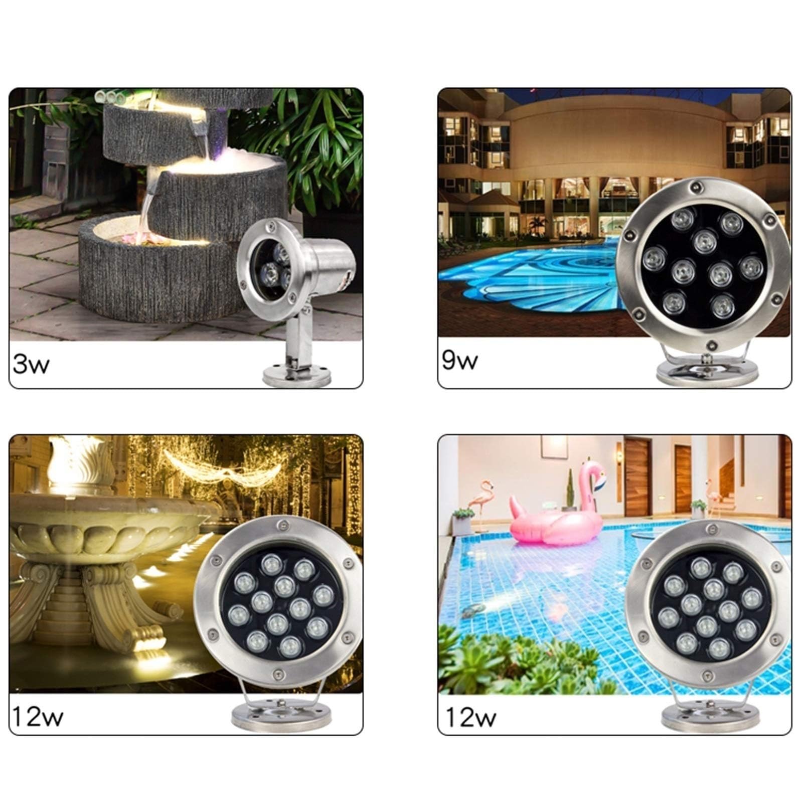 Faretto Subacqueo per Stagno IP68 Illuminazione per Fontana A LED Impermeabile Subacquea in Acciaio Inossidabile 12V per Piscina