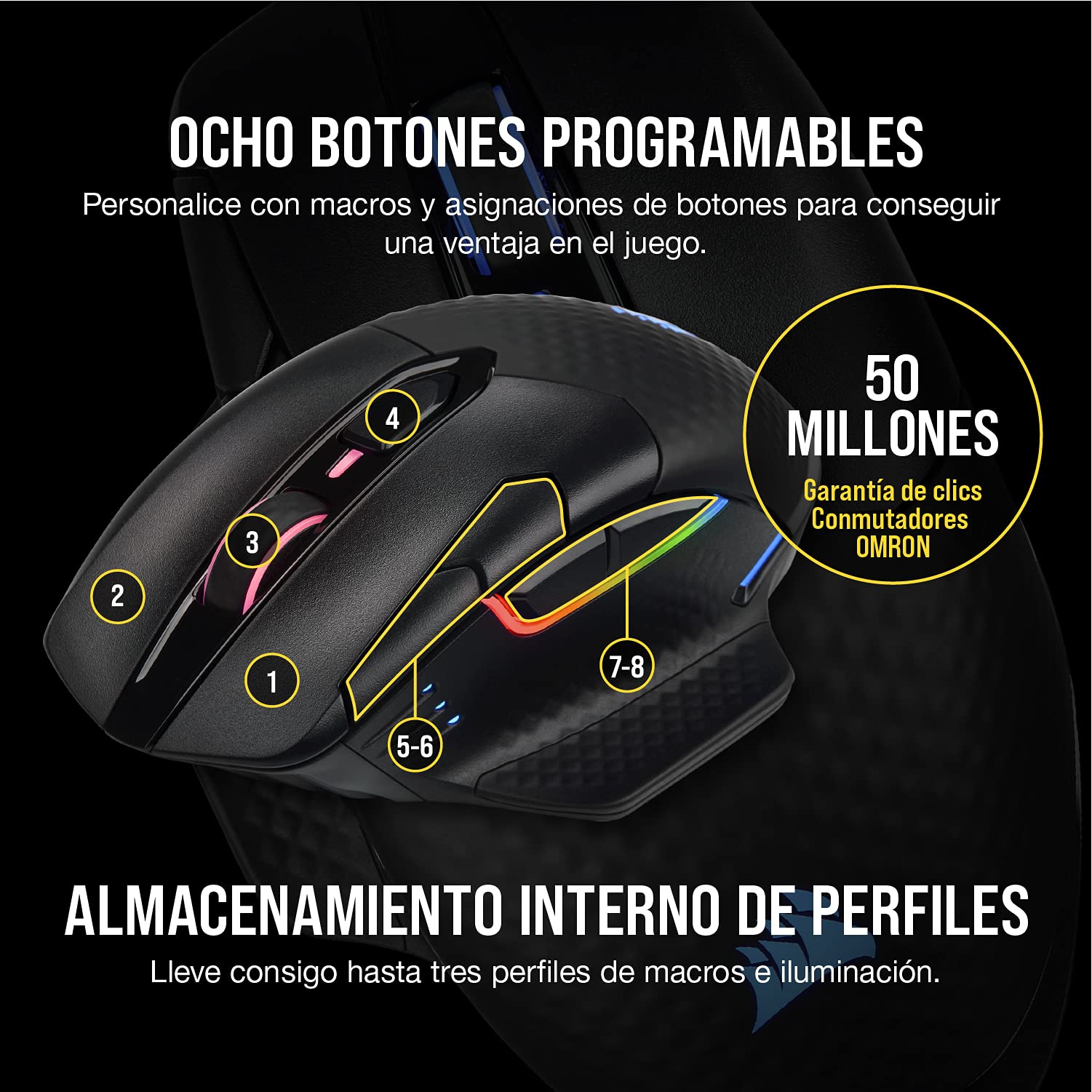 Corsair Dark Core RGB Pro SE Ratón Inalámbrico para Juegos FPS/MOBA con Carga Inalámbrica Qi - 18.000 PPP - 8 Botones Programables - Inalámbrico Sub-1ms - iCUE - Negro