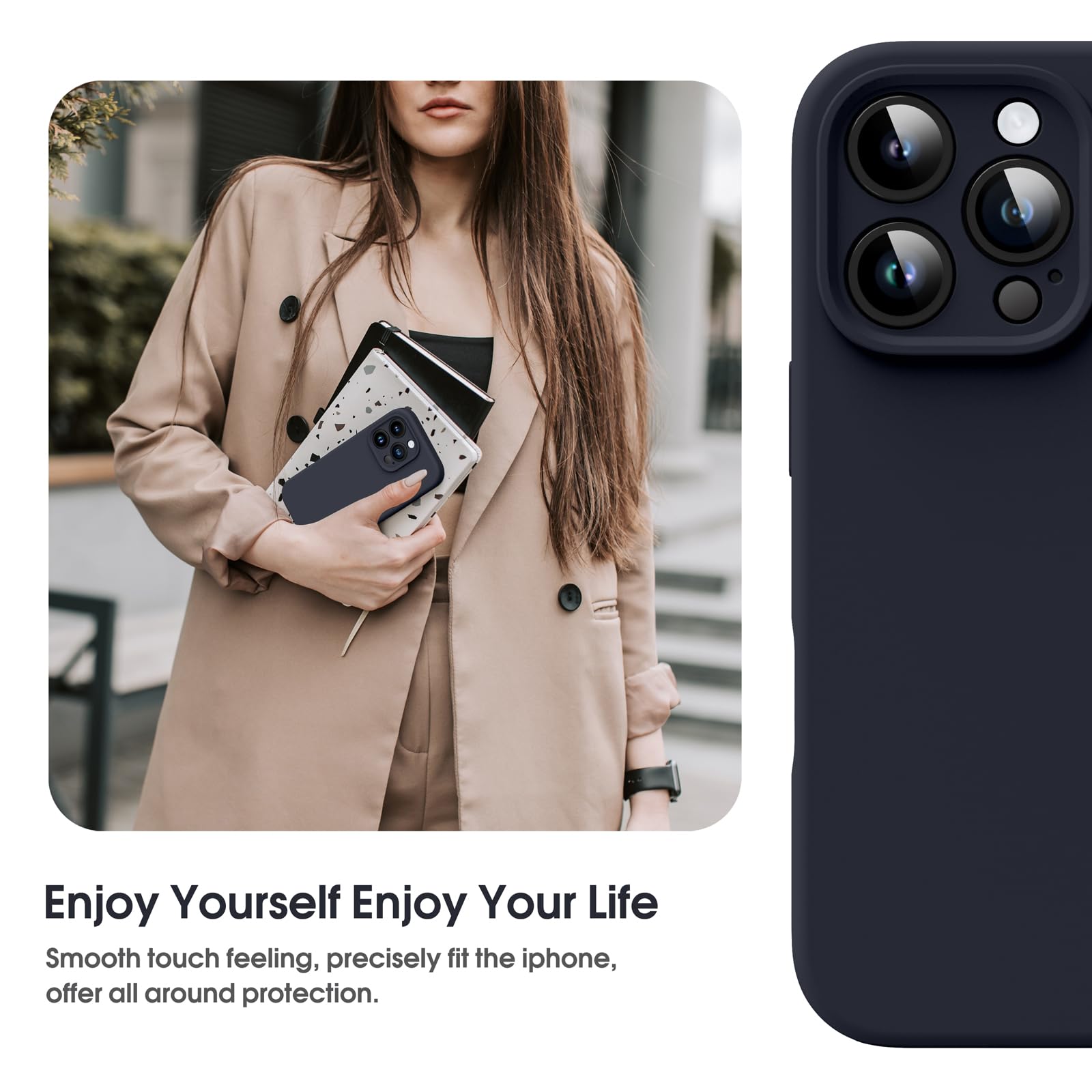 Supdeal Custodia in Silicone Liquido per iPhone 16 Pro Max, [Protezione Fotocamera] [Cover in Microfibra] [Protezione a 4 Strati], Case Ultrasottile e con Presa Comoda, 6,1 Pollice, Nero