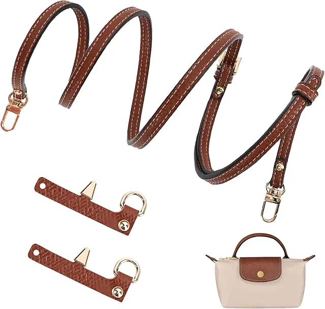 Brown Adjustable Leather Strap for Longchamp Mini Bag - No Punch Required