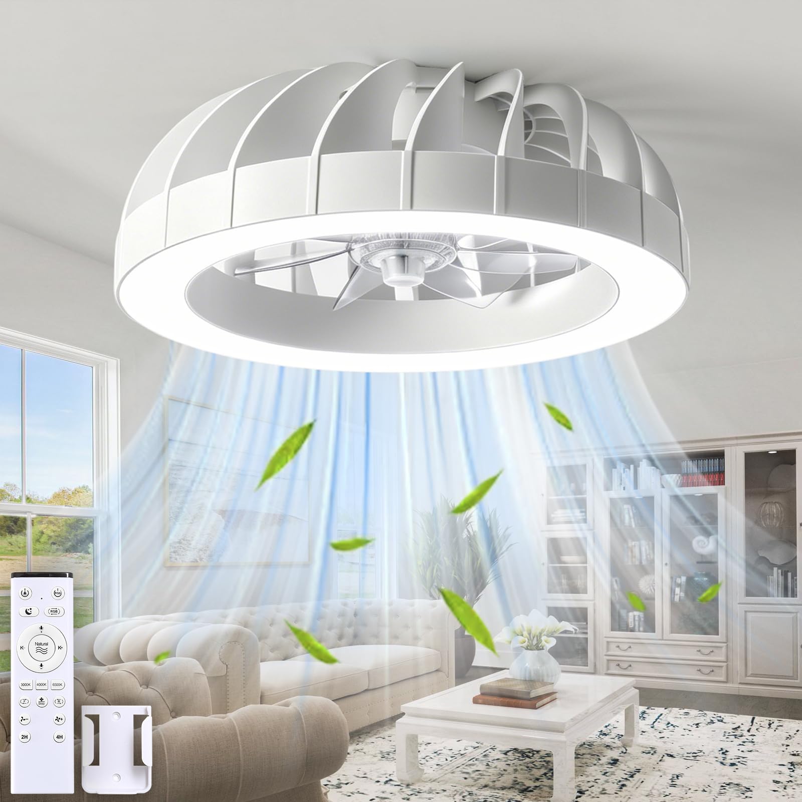 Deckenventilator mit Beleuchtung Leiser, 46CM RGB Deckenventilator mit licht und Fernbedienung, Dimmbar Deckenlampe mit Ventilator für Schlafzimmer, Wohnzimmer