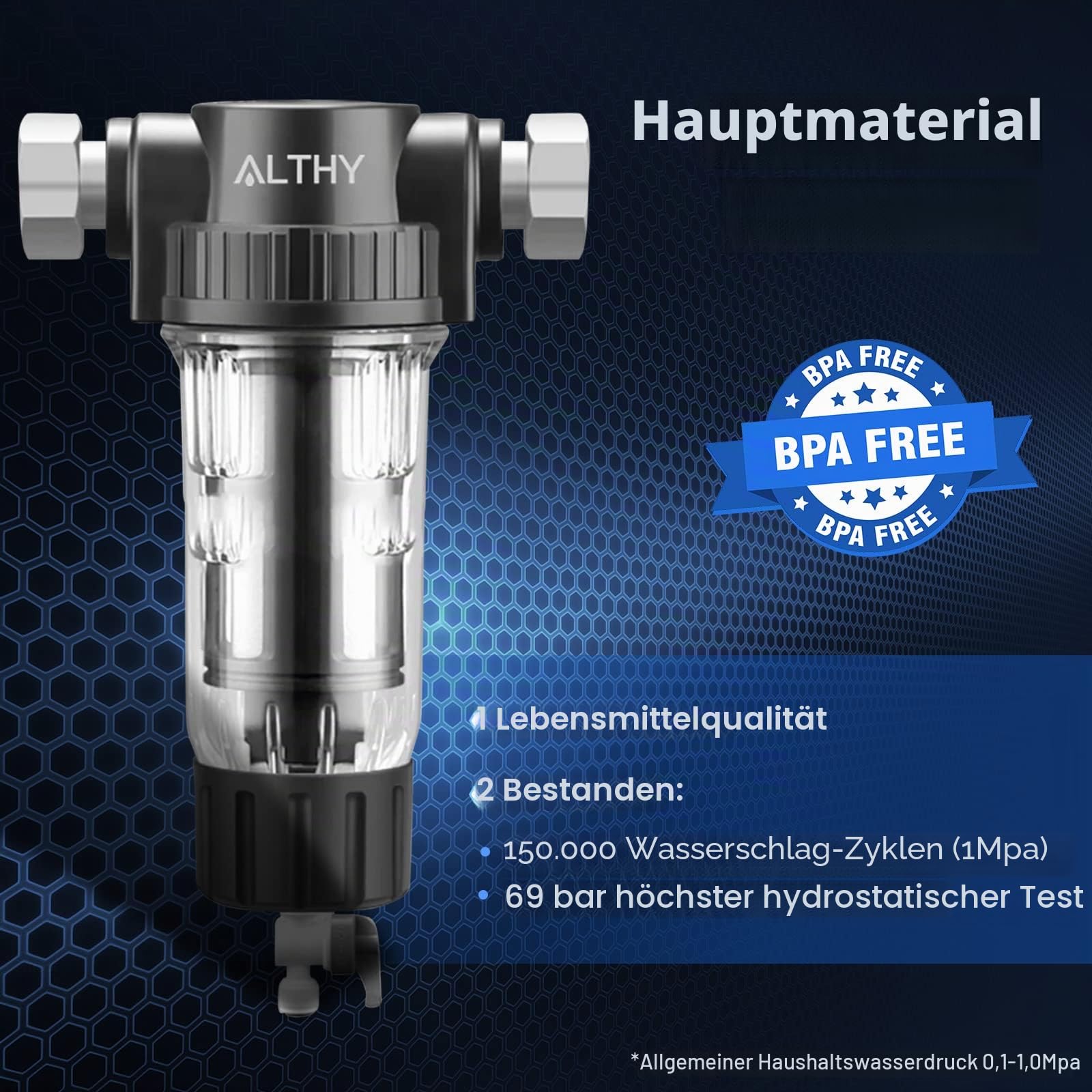 ALTHY 40μm Rückspülfilter, Wiederverwendbarer Spin Down Sedimentfilter, Hauswasserwerk Filter, Spülbarer Vorfiltersystem, G3/4“+G1/2”, 4.500l/h, Edelstahlgewebe, Haus fängt Rost, Staub, Sand