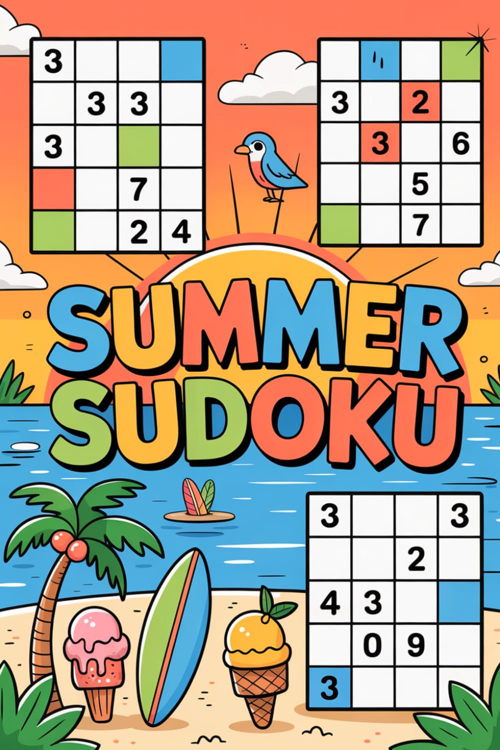 Summer Sudoku: Comforting-Grid Brain Puzzle Activity Book for Adults