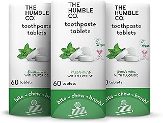 The Humble Co. Mint Toothpaste Tablets with Fluoride, 3pk - Anticavity Toothpaste Dental Tablets with Natural Ingredients, Dentist Developed Formula (Mint, 3 Pk)