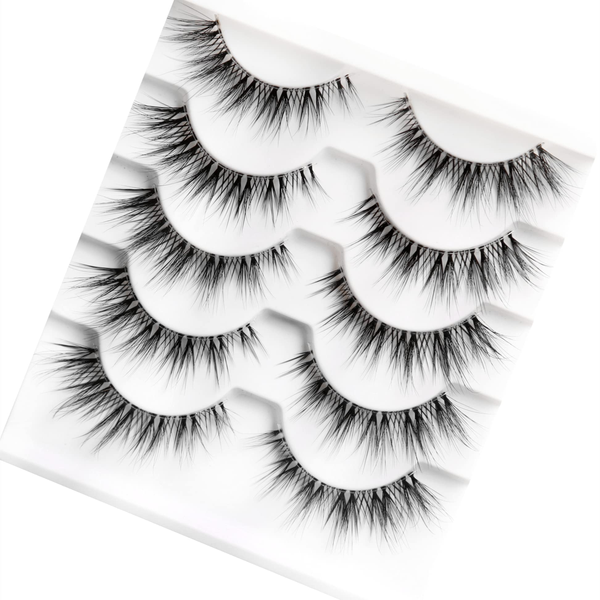 Pooplunch Wispy Natural False Eyelashes Wispies Short Cat Eye Lashes Faux Mink Fake Eyelash 5 Pairs Pack