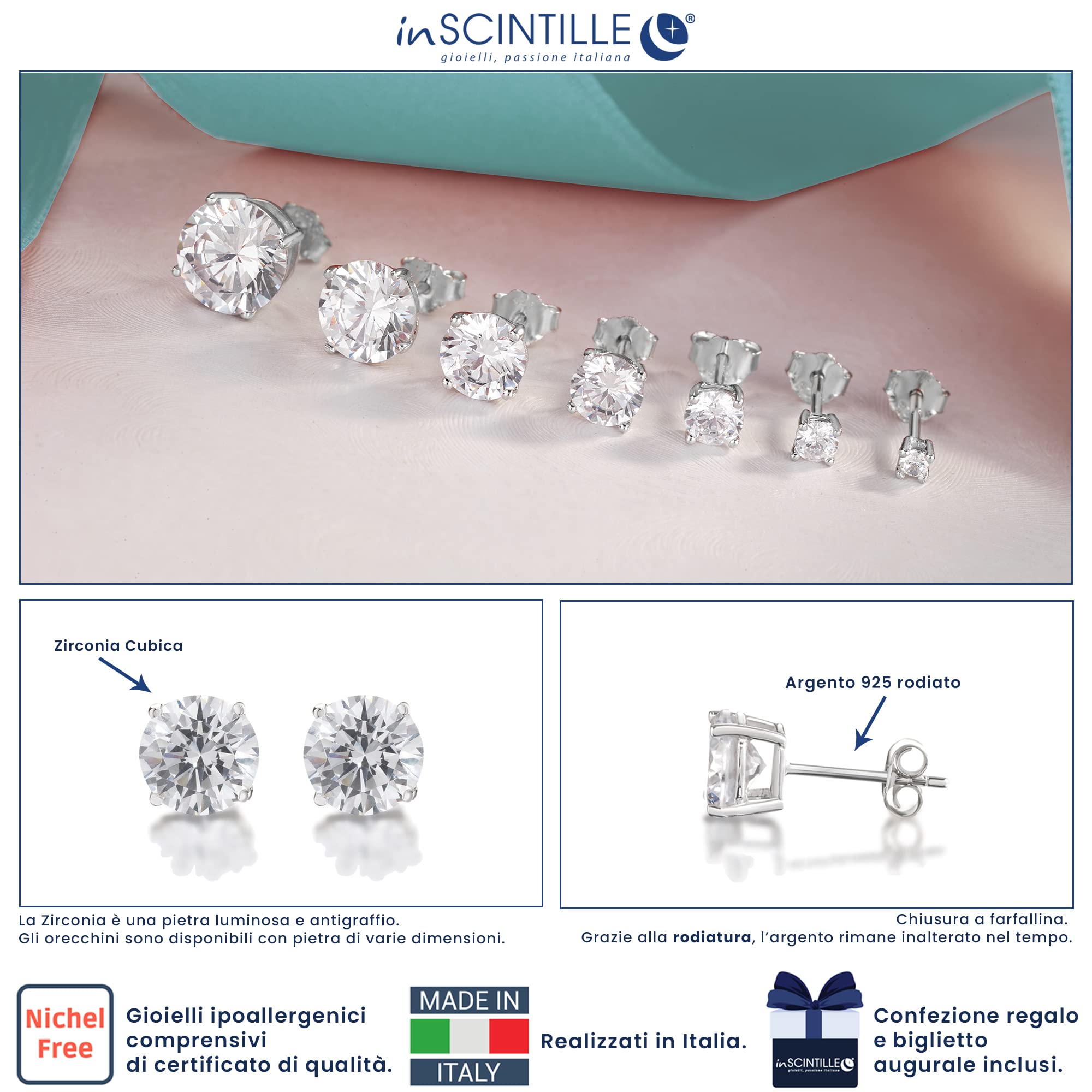 inSCINTILLE Lucciole Orecchini Punto Luce in Argento 925 Rodiato con Zirconia Cubica