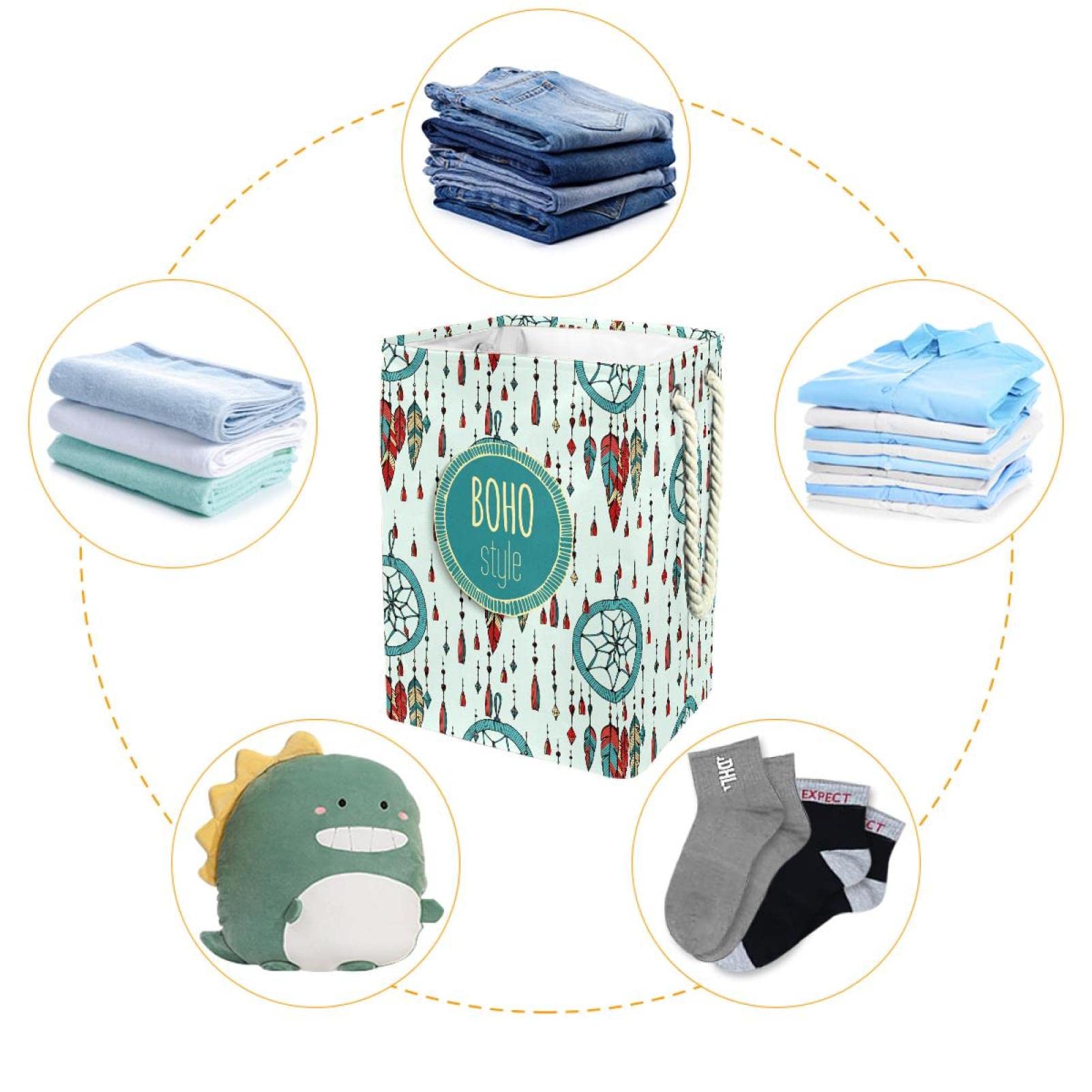 Bohemia Boho indische Traumfänger-Feder, großer Wäschekorb mit robustem Griff, Aufbewahrungskorb für schmutzige Kleidung für Schlafzimmer, Badezimmer, Studentenwohnheim
