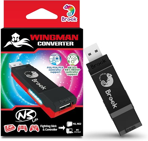 Brook Wingman NS Lite Converter- Support Xb Series X/S/One/360, PS5/PS4/PS3, Xb Elite 1/2, Switch Pro Controllers on Switch and PC(X-Input) Gaming Console, Supports Remap, Marco, and Adjustable Turbo