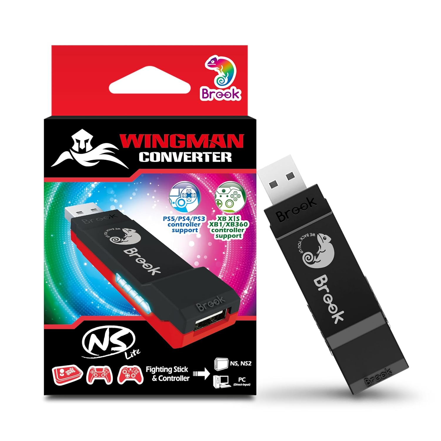 Brook Wingman NS Lite Converter – Use P5/P4/P3 & Xb Series X|S/One/360/Elite2 Controllers on Switch/Switch 2 or PC (X-Input) | Button Remap, Macro & 5-Level Turbo