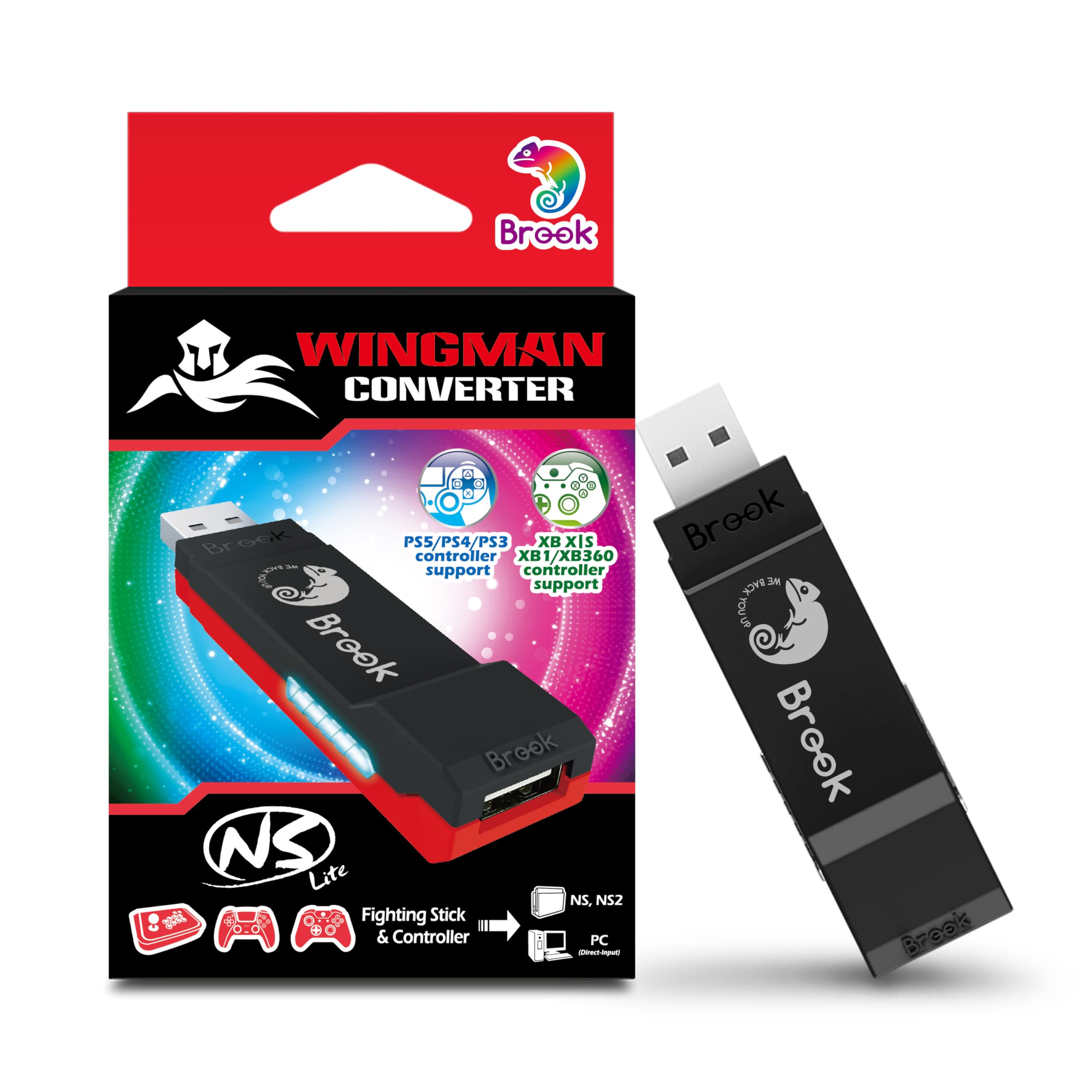 Brook Wingman NS Lite Converter - Adaptador de controlador inalámbrico para NS, Consolas de Switch y PC, compatible con Remap, Marco y Turbo ajustable