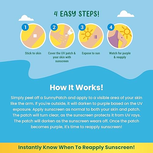 Miniatura 3 de NATPAT Sunny Patch - Calcomanías de detección UV para prevención de quemaduras solares para niños y adultos, parches impermeables naturales, cambian