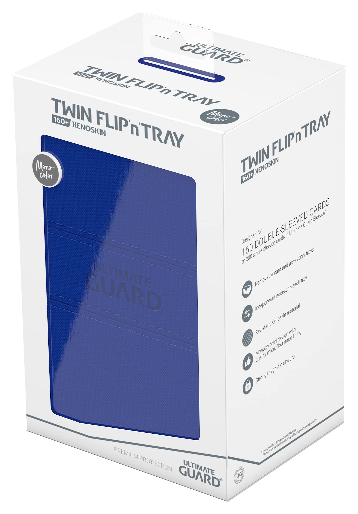 Ultimate Guard Twin Flip'n'Tray 160+, Étui pour 160 cartes TCG à double manche + plateau à dés, bleu, fermeture magnétique indépendante et doublure intérieure en microfibre