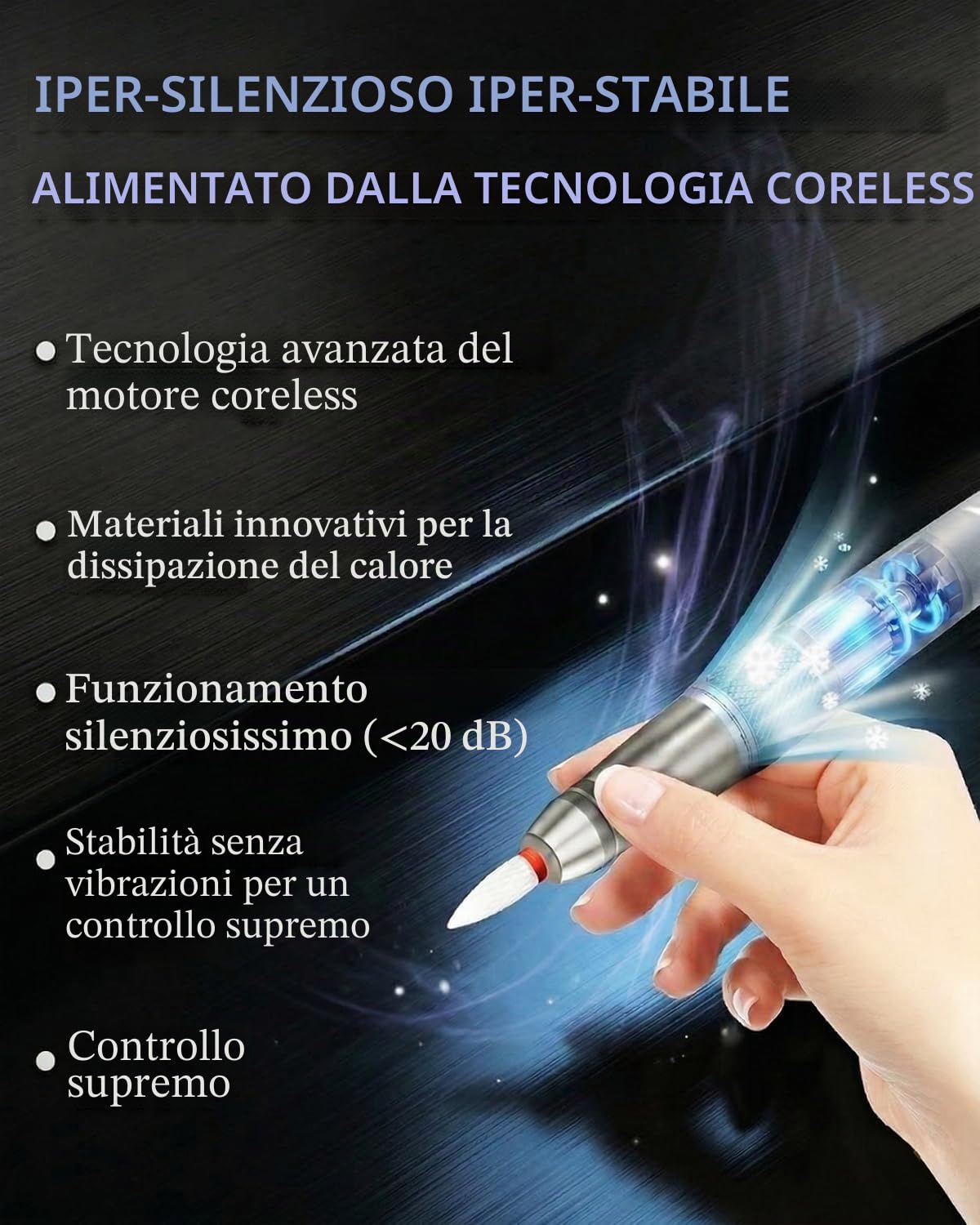 Fresa per Unghie Professionale 40000 Giri, Motore Coreless per Ricostruzione Gel e Semipermanente, Fresa Elettrica Senza Fili 24H, Touch Screen, Corpo in Lega di Alluminio, M95G | Motore Coreless, 40000 RPM, Autonomia 24H Lima Elettrica Ricaricabile, Lega