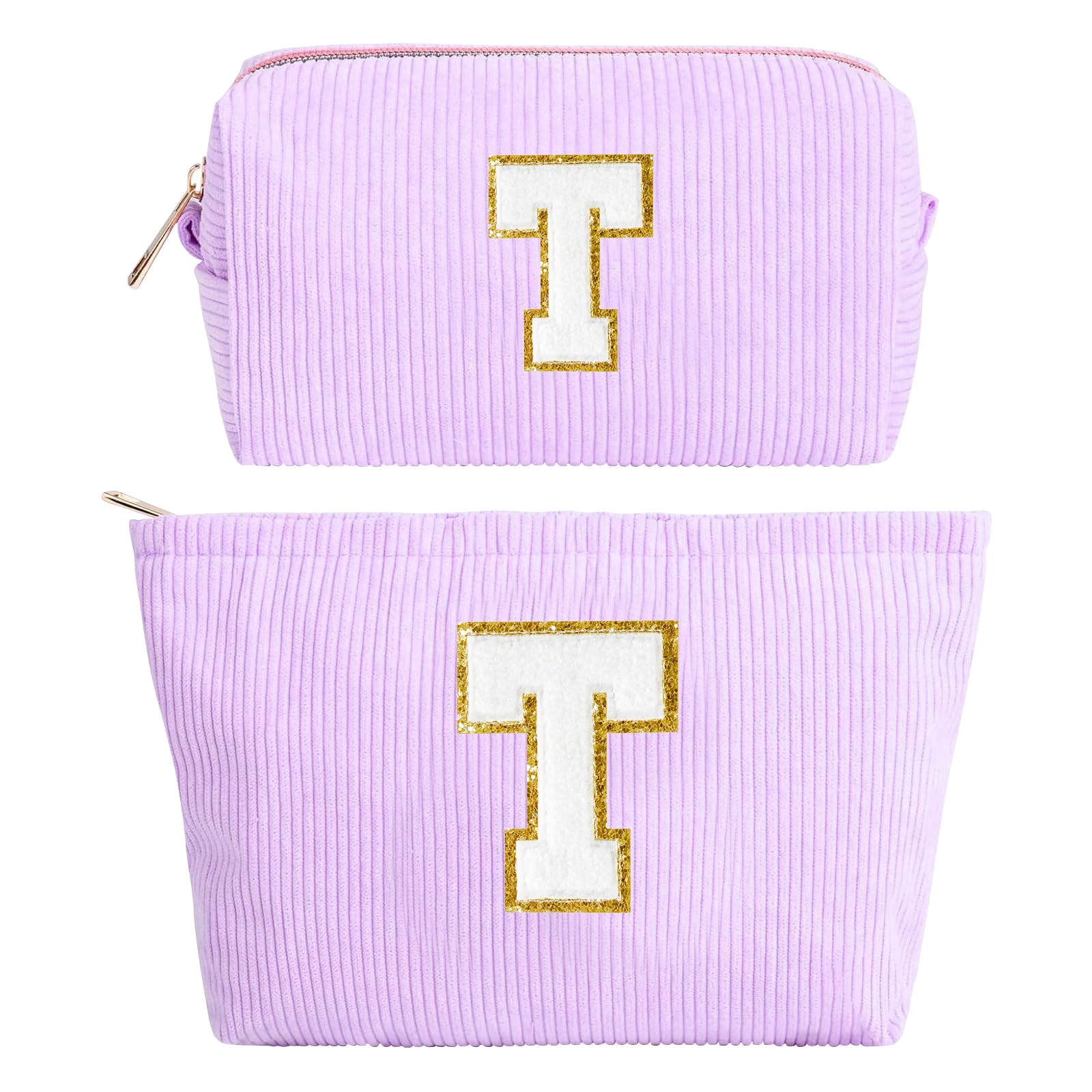 2 Stück Make-up-Tasche, Cord-Kosmetiktasche, Reise Kulturbeutel Schminktasche Damen, Muttertagsgeschenk, Weihnachten Geburtstag Geschenk für Frauen Mädchen Beste Freundinnen Brautjungfern Lila(T)