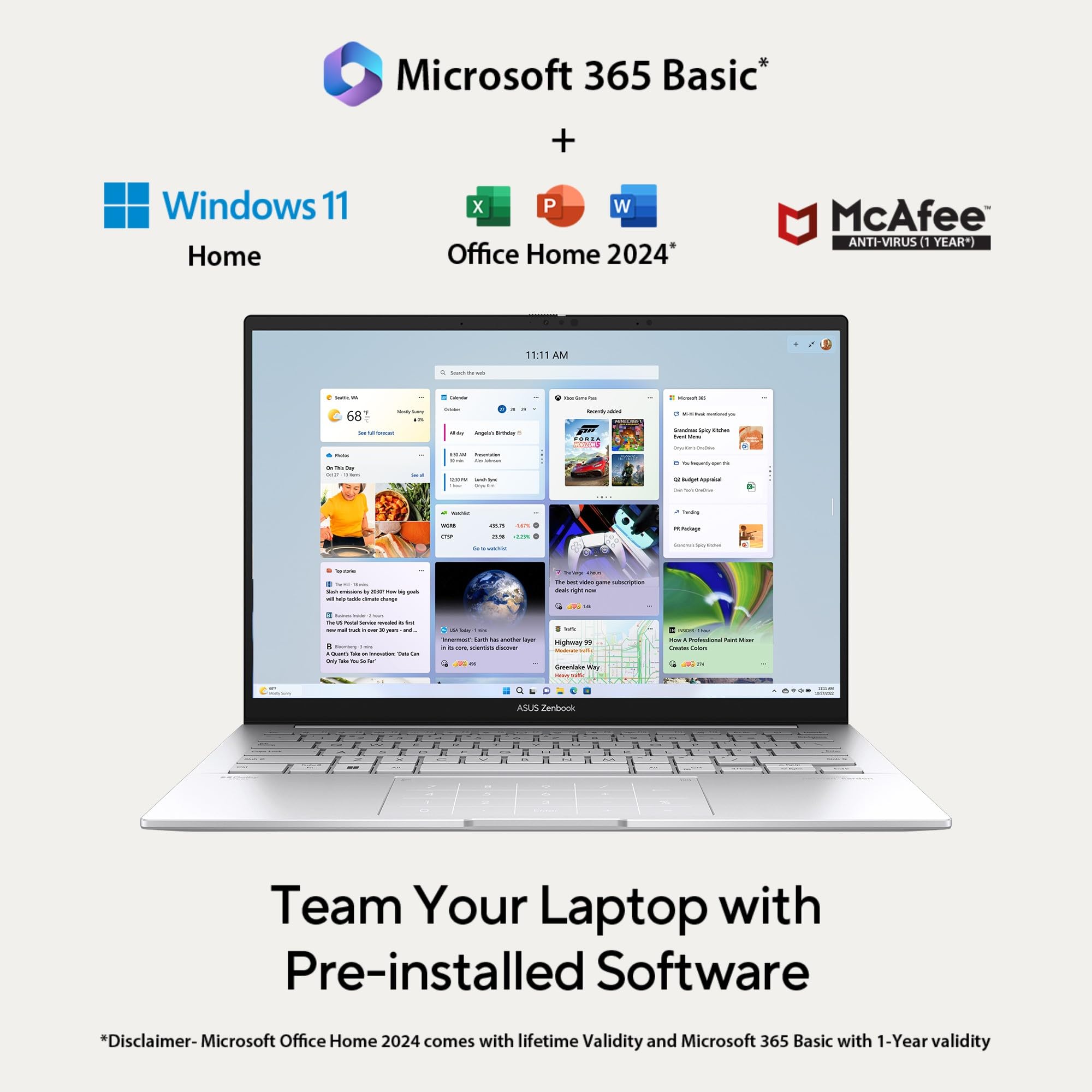 ASUS Zenbook 14,Smartchoice,Intel Core Ultra 5 (Series 2),16GB,1TB,3K OLED Touch Screen,14" (35.5 cm),120Hz,Win 11,M365 Basic (1Y),Office 2024, Silver,1.28 kg,UX3405CA-PZ345WS,Thin & Light Laptop — Amazon image 7