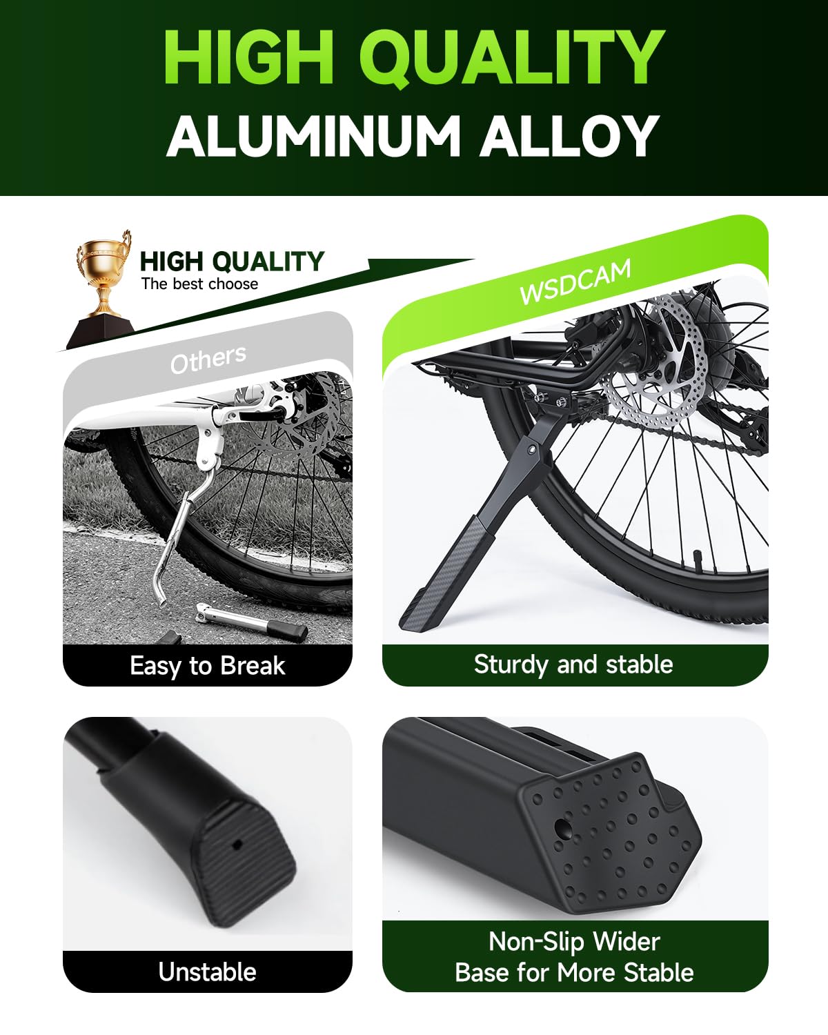 WSDCAM Cavalletto per bici elettrica, cavalletto posteriore resistente regolabile per bici da adulti, cavalletto in lega di alluminio per bici da 24"-29", mountain bike e dirt bike, 2 fori 40 mm di
