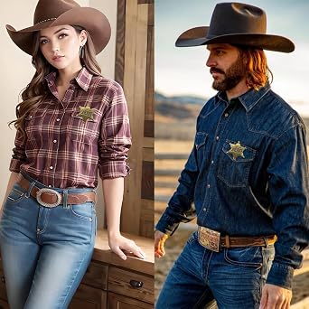 Sheriff Badges,2 Pack Large Western Alloy Star Badge Pin with Brooch Fastening for Role Play, Cowboy Themed Gifts, Costume Accessories & Collections