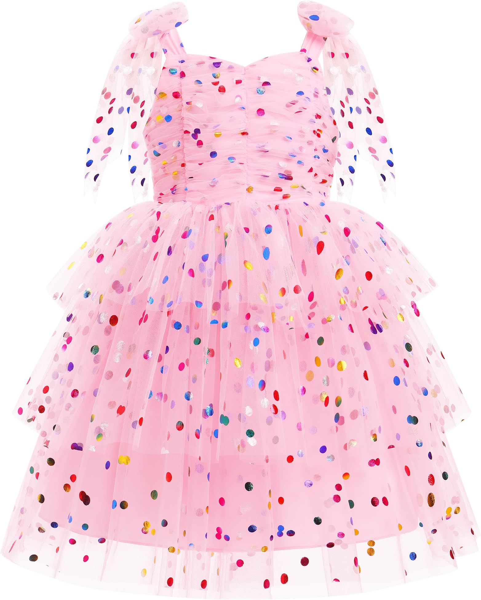 Toddler Kids Girls Birthday Dress Confetti Rainbow Tulle Ruffled Tutu Dresses Tea Party Photo Shoot 4-10T