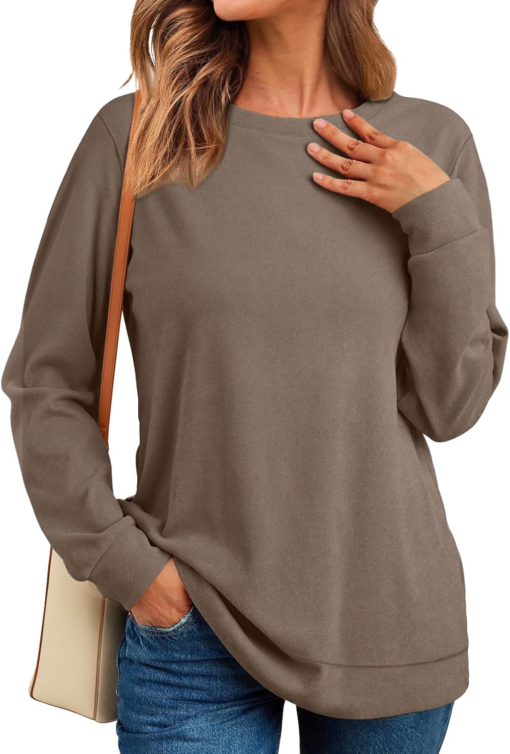 RUMIA Crewneck Fall Sweatshirts for Women Trendy- Women's Plain Long Sleeve Pullover Tops with Pockets Fashion - Image 3