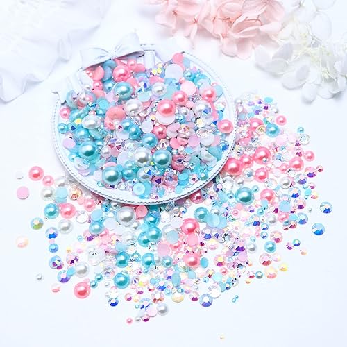 Miniatura 3 de Mezcla de perlas y diamantes de imitación para manualidades, diamantes de imitación con parte trasera plana y perlas para vasos, zapatos, uñas, arte