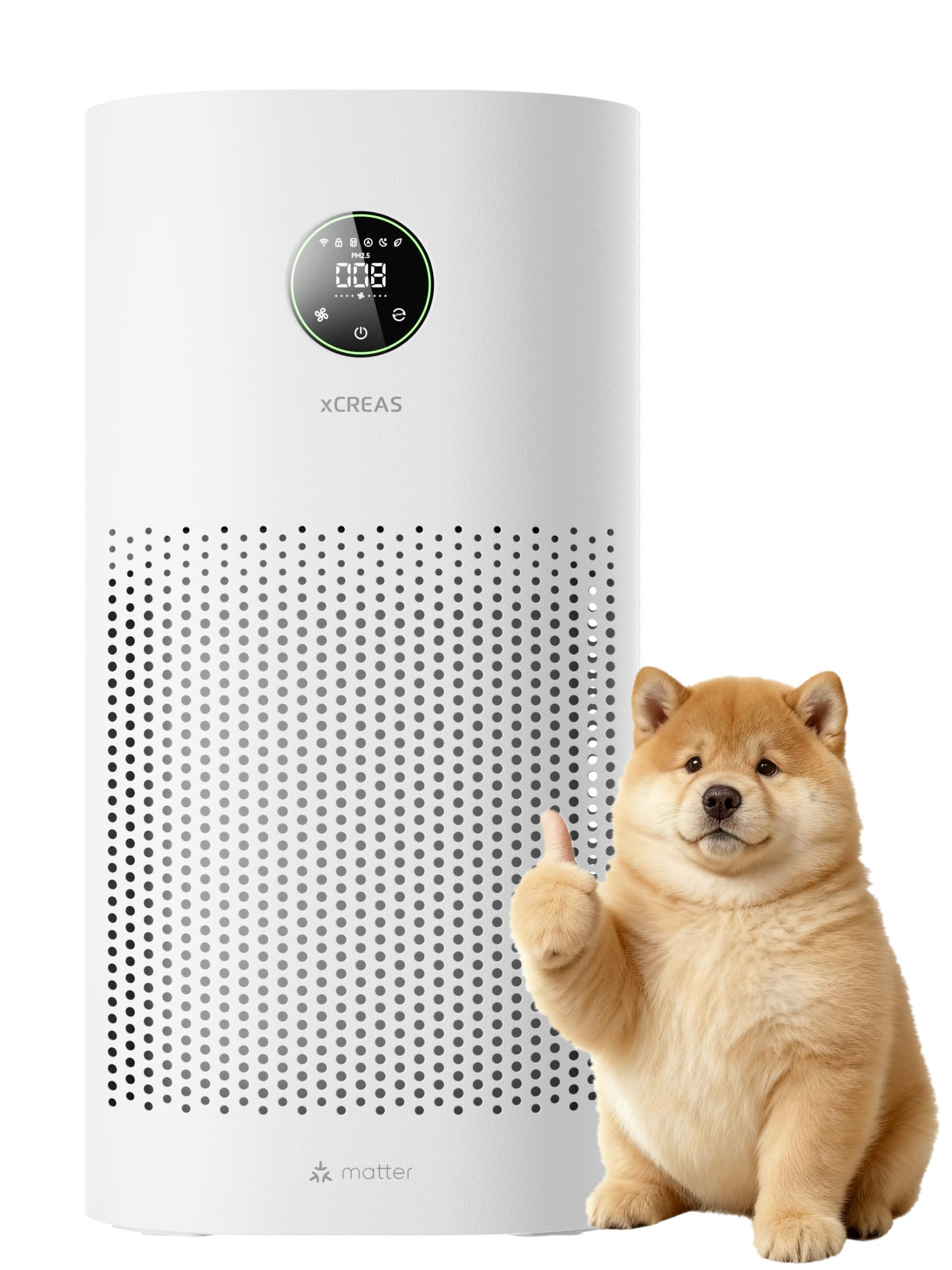 XCREAS Matter-Certified 1st Smart Air Purifier, Compatible with Apple HomeKit, Google Home, Alexa, Home Assistant (No App), HEPA 13 Filter and Washable Pre-Filter, Covers 240 Sq-image-10