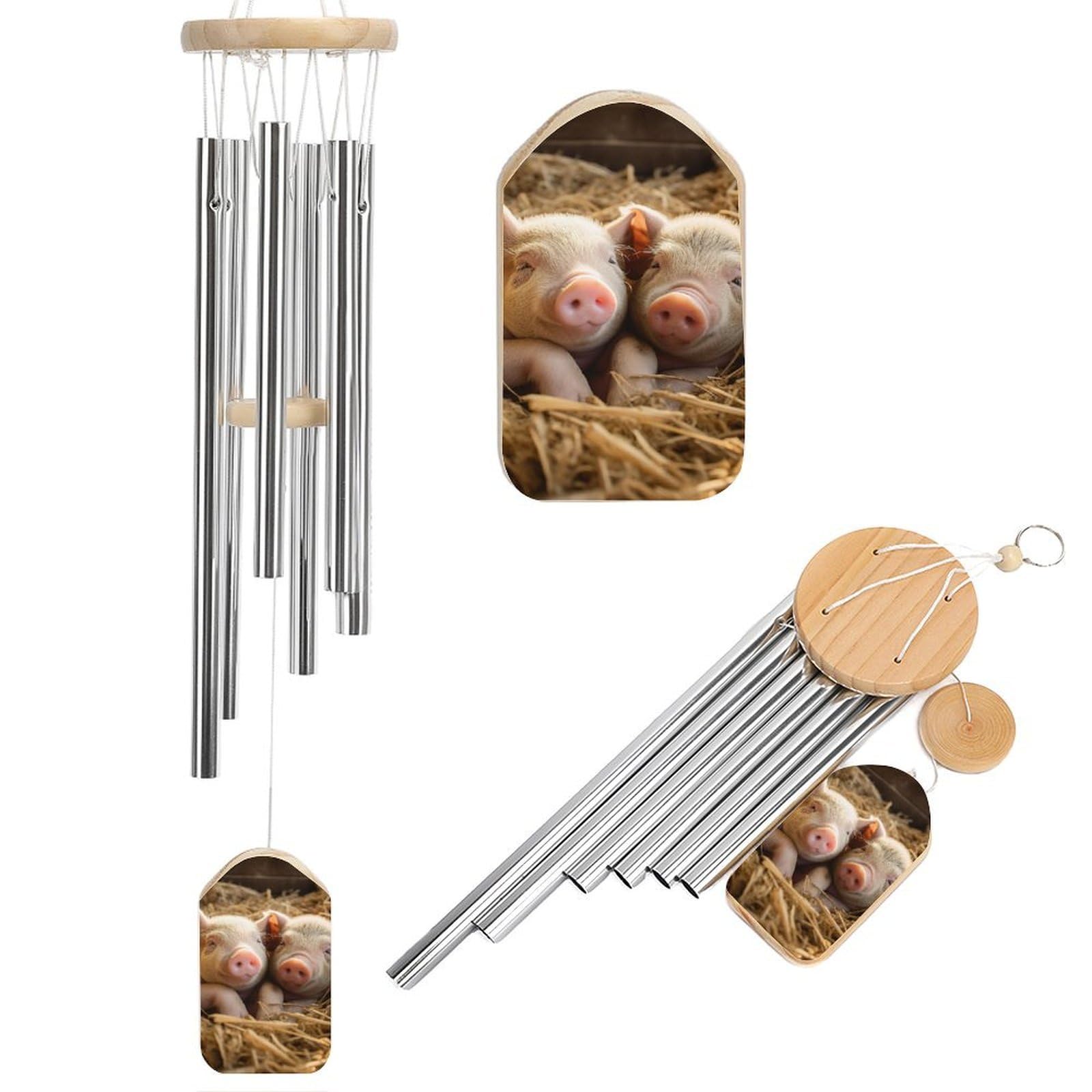Pigs Wind Chimes for Outside Memorial Gift Sympathy Wind Chimes Aluminum Tube Windchime with Hook Windbell for Outdoor Patio Garden Decor Housewarming Gift