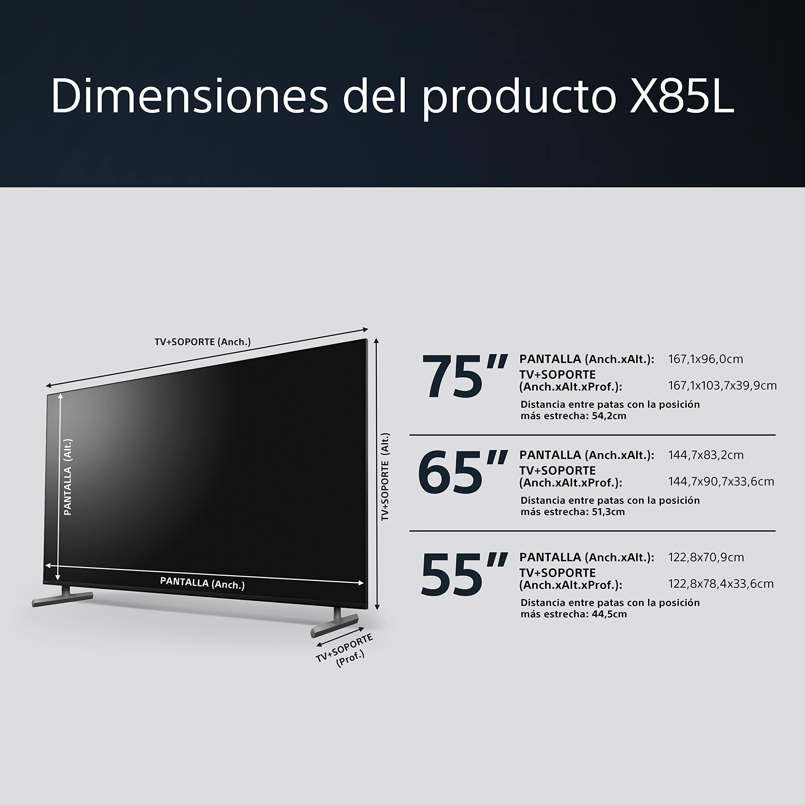 Sony BRAVIA KD55X85L, 55 pulgadas, TV Full Array LED, 4K HDR, Smart Google TV, Funciones ECO, Bravia Core, Marco fino