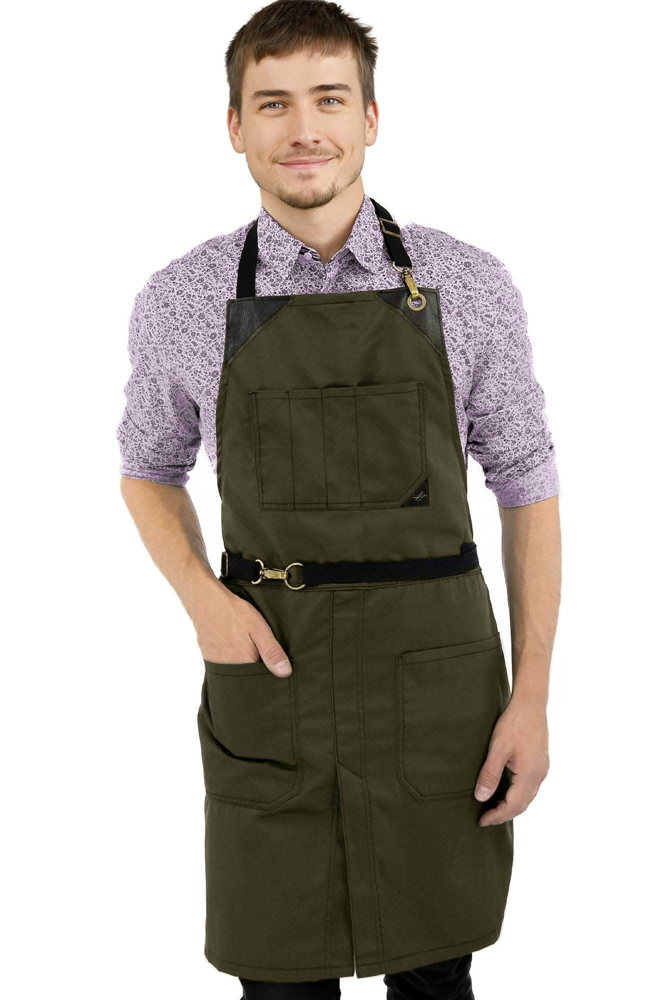 Under NY Sky Grembiule in twill o denim senza cravatta, Verde muschio, Medium to X-Large
