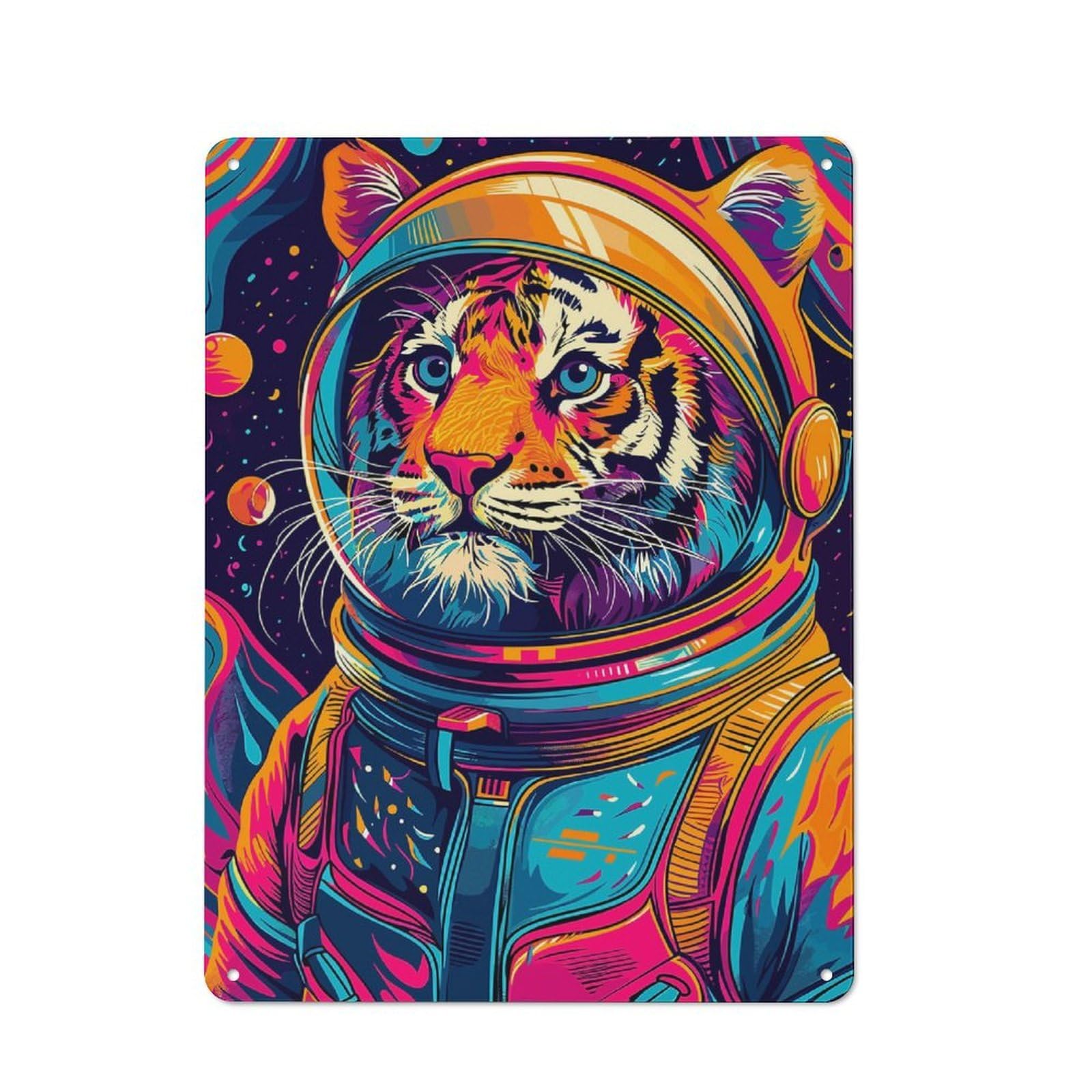 Junmoney Astronaut Space Tiger Retro Tin Wall Plaque 40X30cm For Dining Room Or Kitchen, For Home Decor Collectors