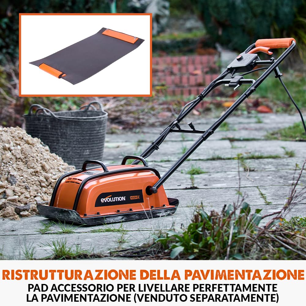 Evolution Power Tools H320-E Hulk Elettro Compattatore Elettrico di Terra Piastra Vibrante Rullo da Giardino, Ideale per la paesaggistica, il livellamento di pavimentazioni, terreni, patio, suolo