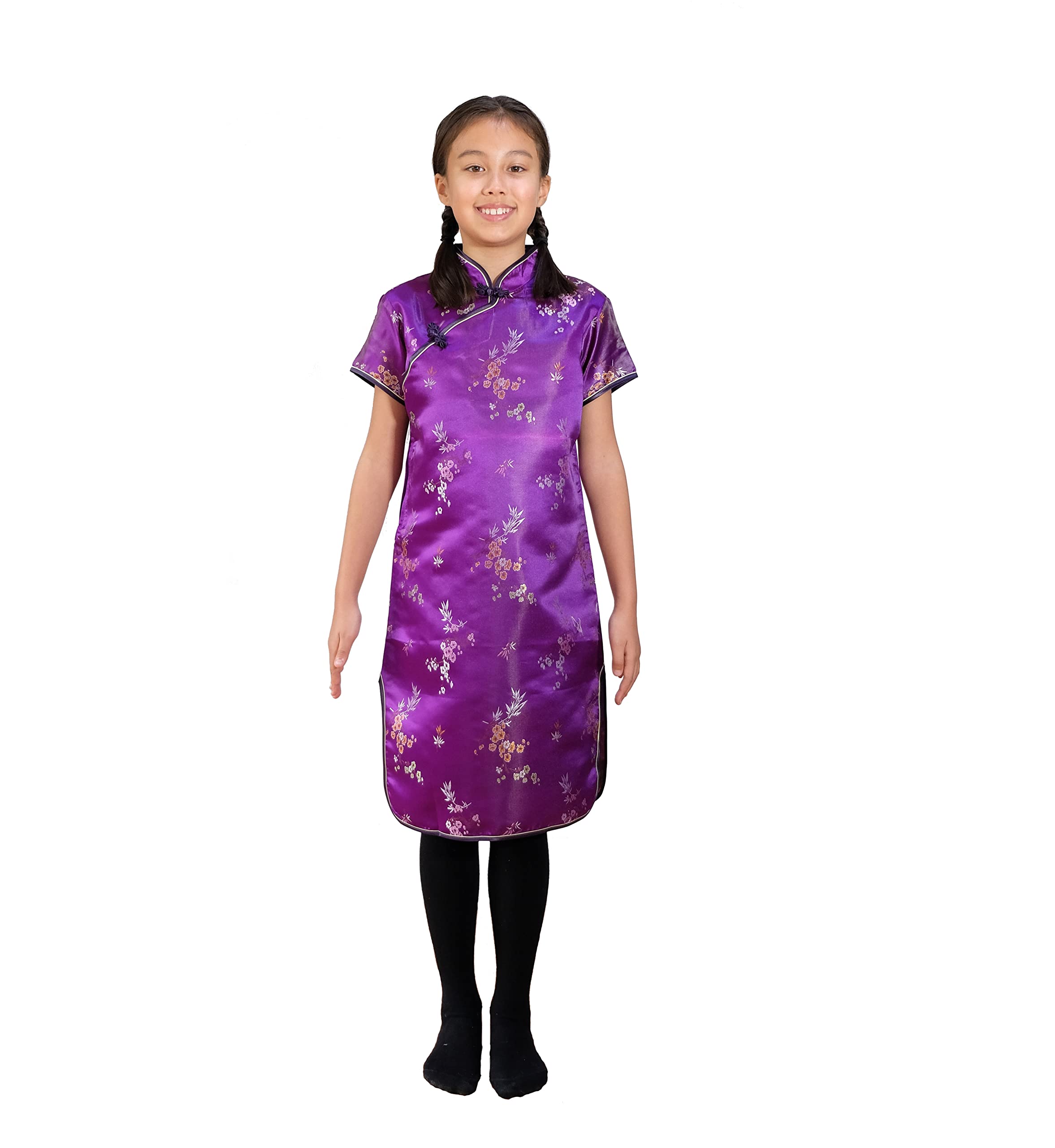 Cinda Girls Purple Blossom Oriental Chinese Dress Qipao Cheongsam 6-7 Years