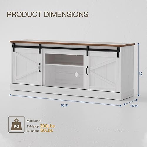 Miniatura 9 de Trumbeak Soporte de TV para TV de 70 y 75 pulgadas, centro de entretenimiento de 67 pulgadas con armarios de almacenamiento y puerta corredera,