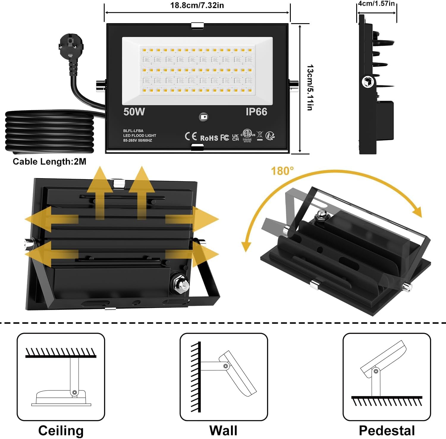 RGB LED Strahler Außen 50W Fluter Mit Fernbedienung, 120 Farben 5 Modi Farbwechsel Flutlicht LED Innen, 5000LM Kaltweiß IP66 Wasserdicht Außenstrahler für Garten, Hinterhof, Garage, Flur - 4er/Set