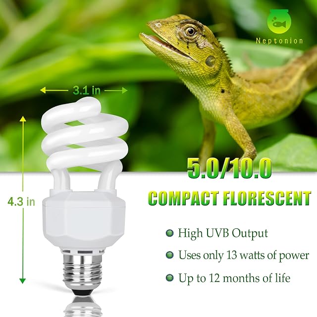 Foto 2 de 6 de NEPTONION Lámpara UVA UVB 5.0 para reptiles, lámpara UV doble de 13 W, lámpara fluorescente compacta