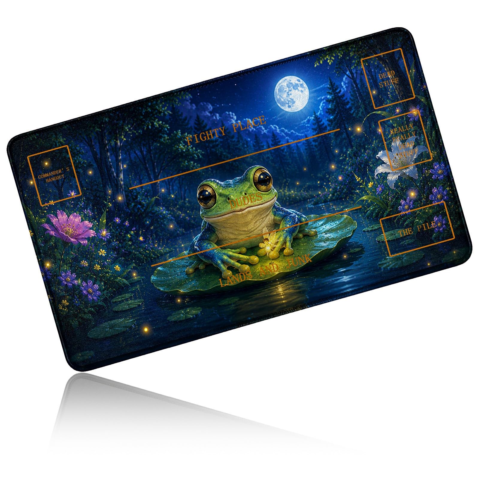 Dikoer for MTG/TCG Playmat w/Zones Commander Deck Mat, Lotus Leaf Frog